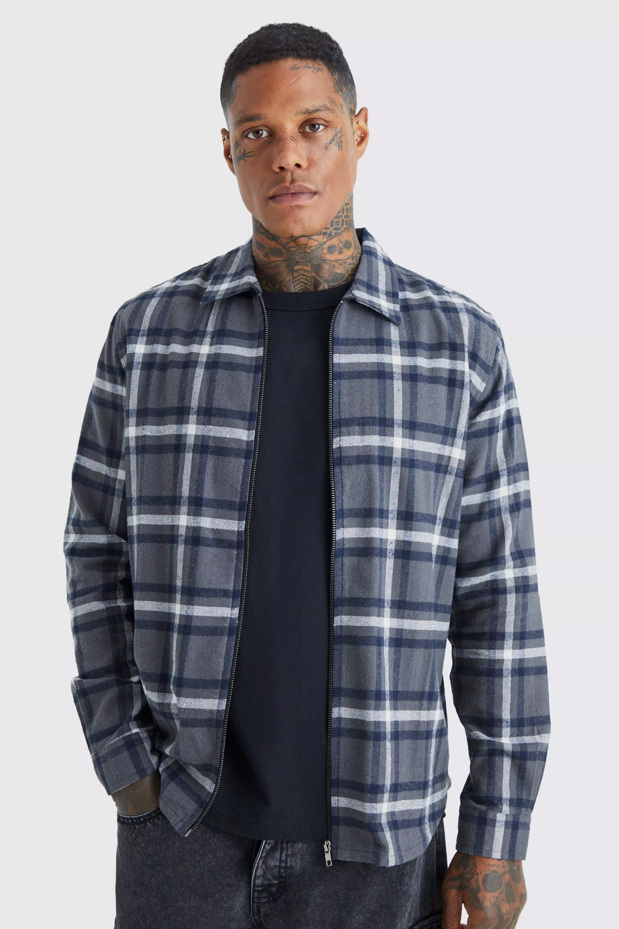 Longsleeve Check Flannel Zip Overshirt