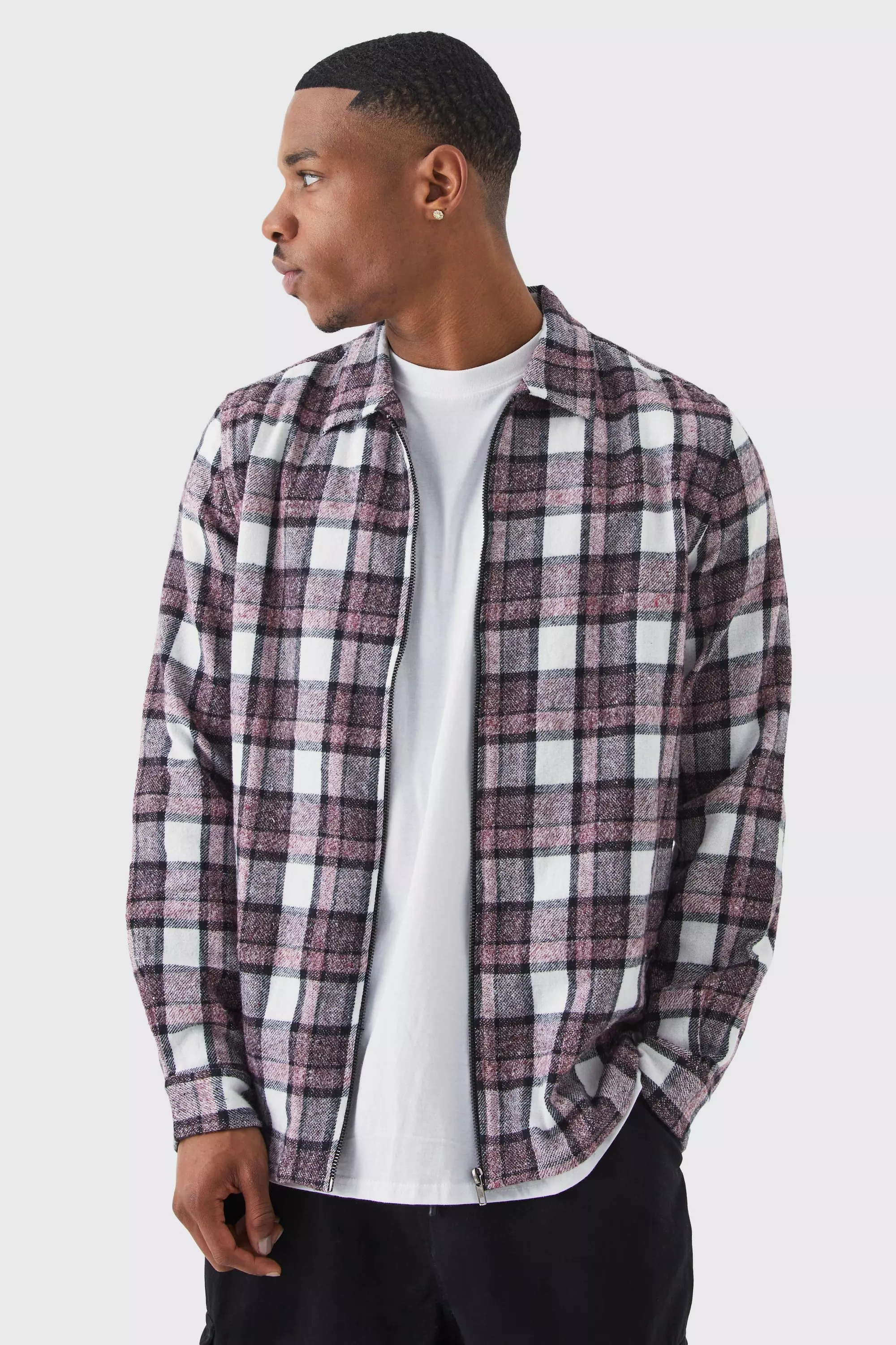 Longsleeve Check Flannel Zip Overshirt