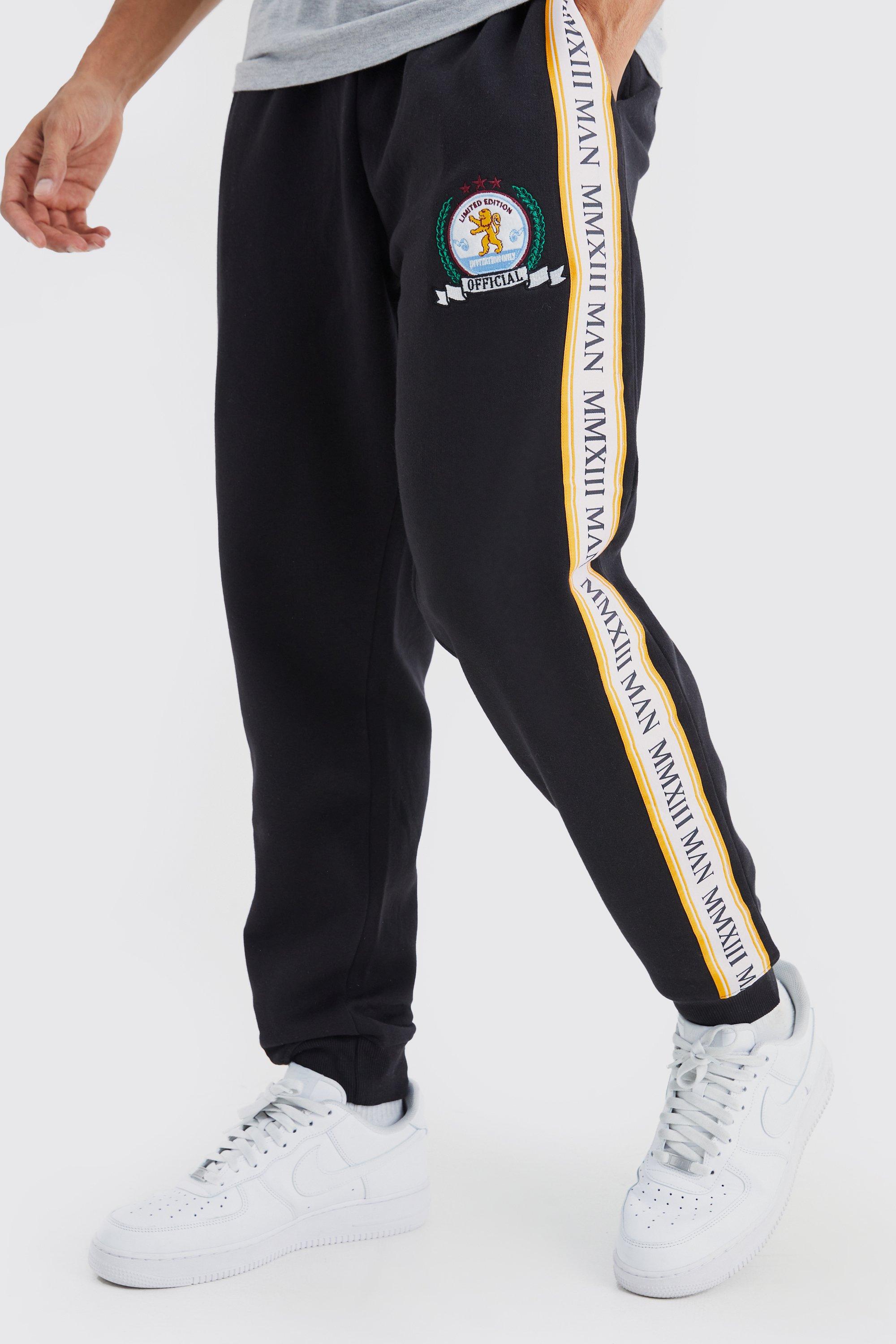 Mens Black Man Gold Embroidered Jogger, Black
