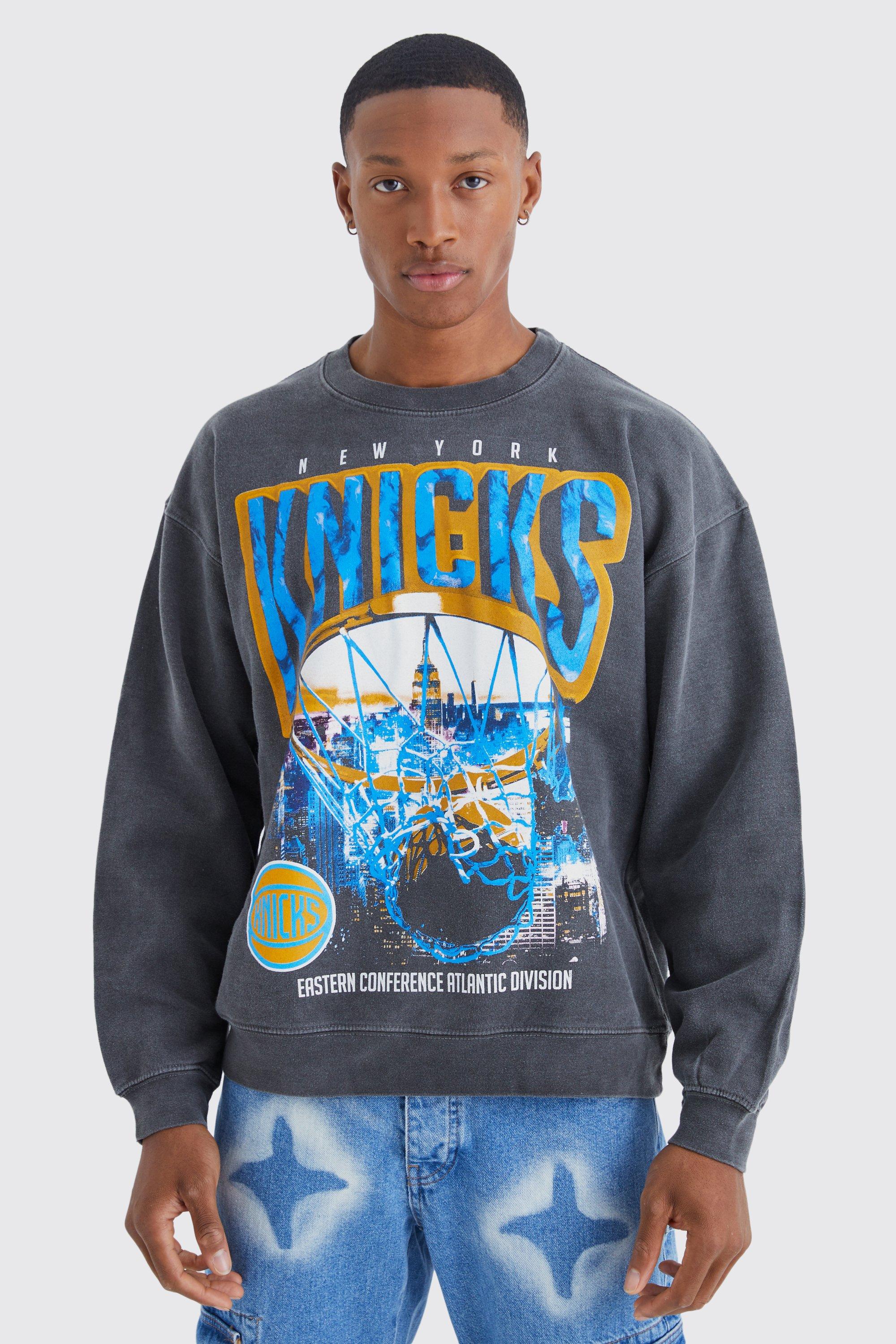 Mens Grey Oversized New York Knicks NBA License jumper, Grey
