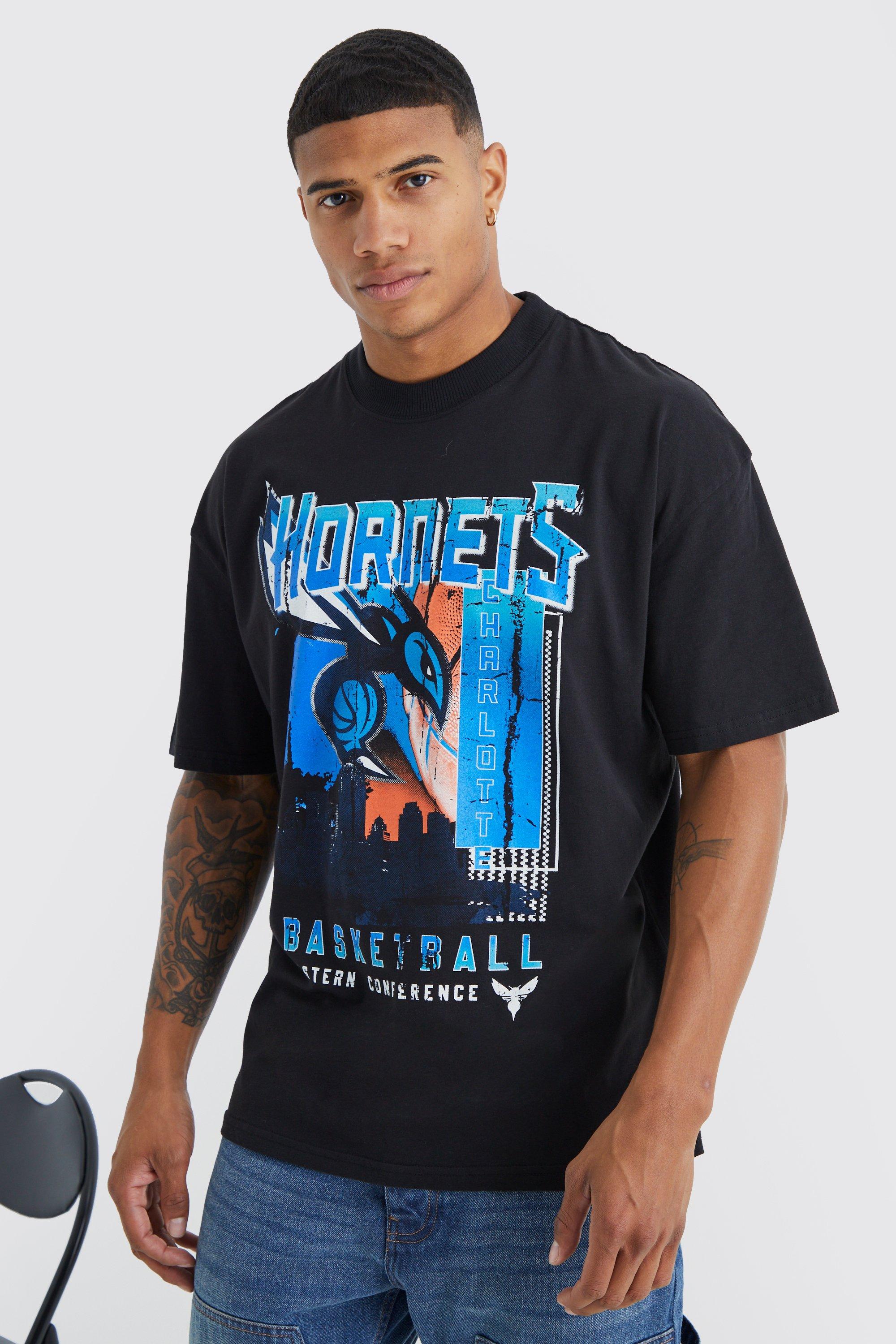 Mens Black Charlotte Hornets NBA License T Shirt, Black