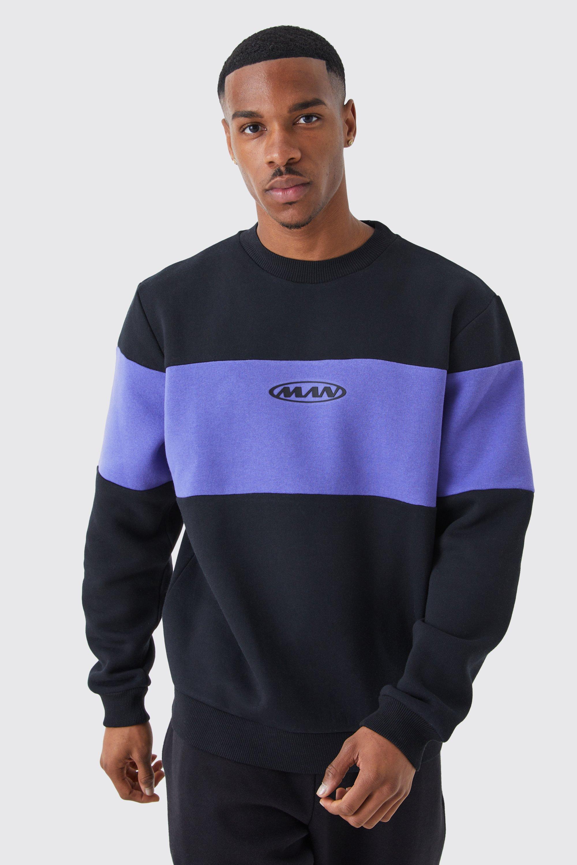Mens Black Man Colour Block Sweatshirt, Black