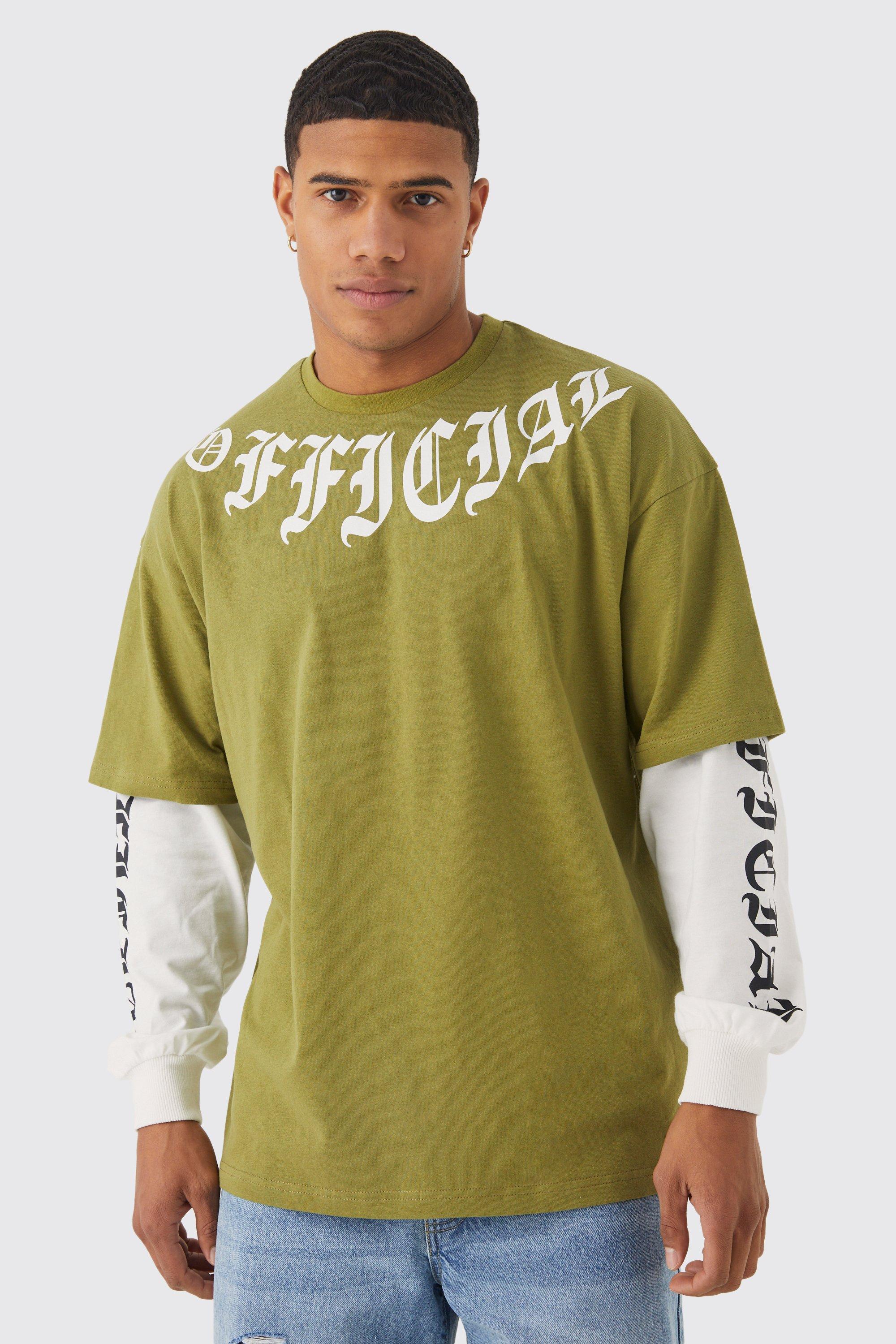Mens Green Oversized Official Faux Layer T-shirt, Green