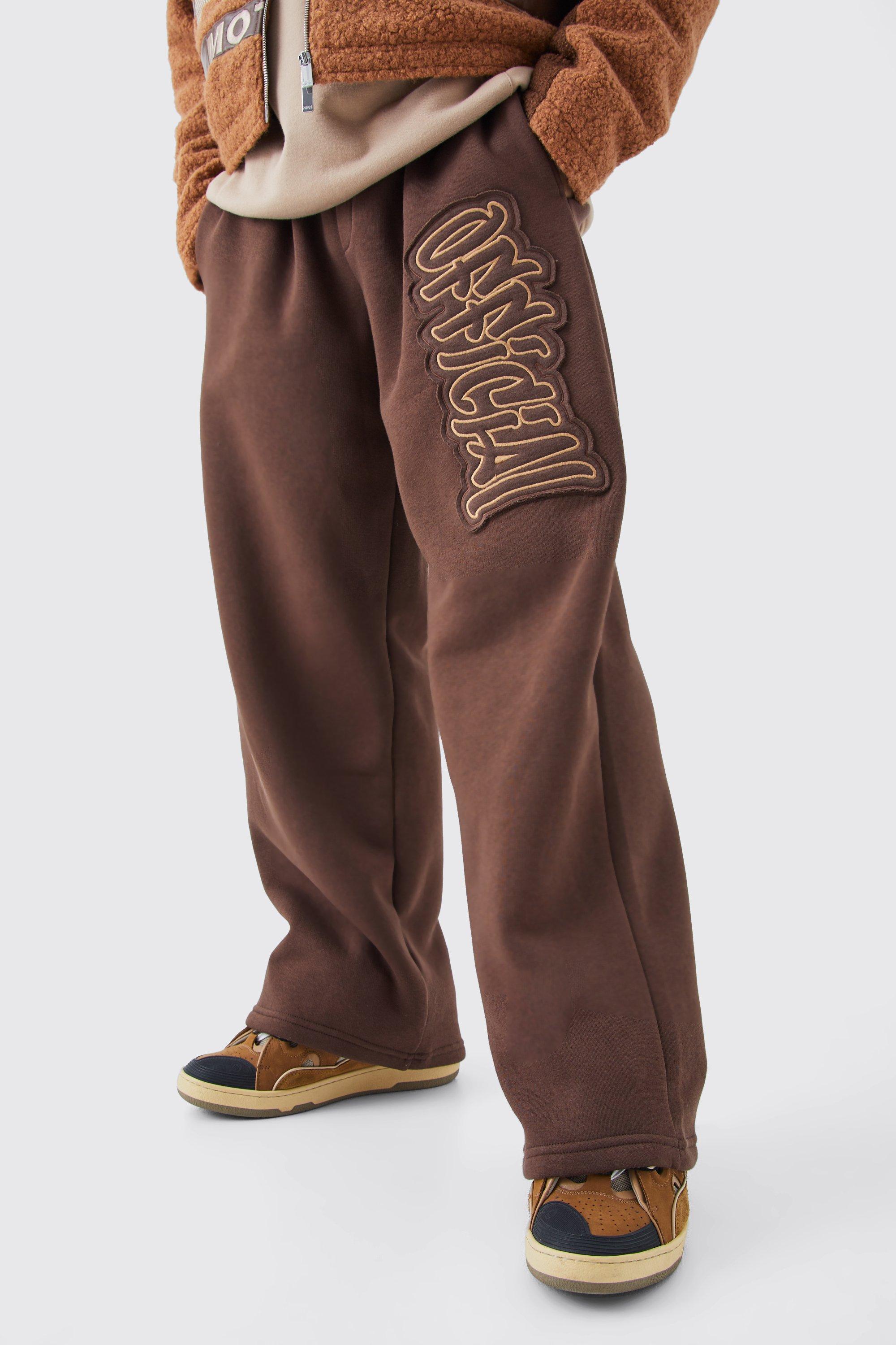Image of Pantaloni tuta a calzata ampia Official con applique, Brown