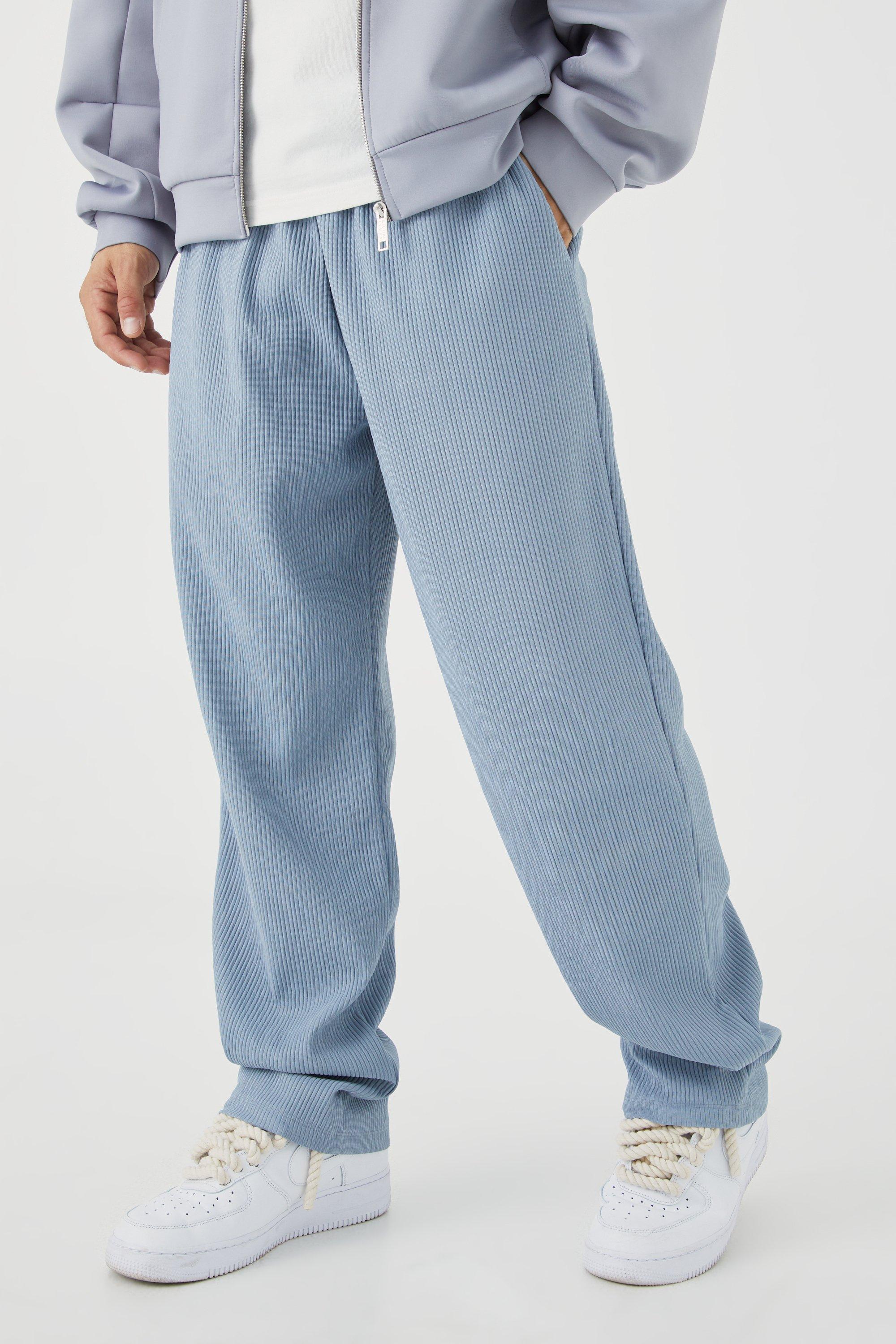 pantalon droit plissé homme - bleu - m, bleu