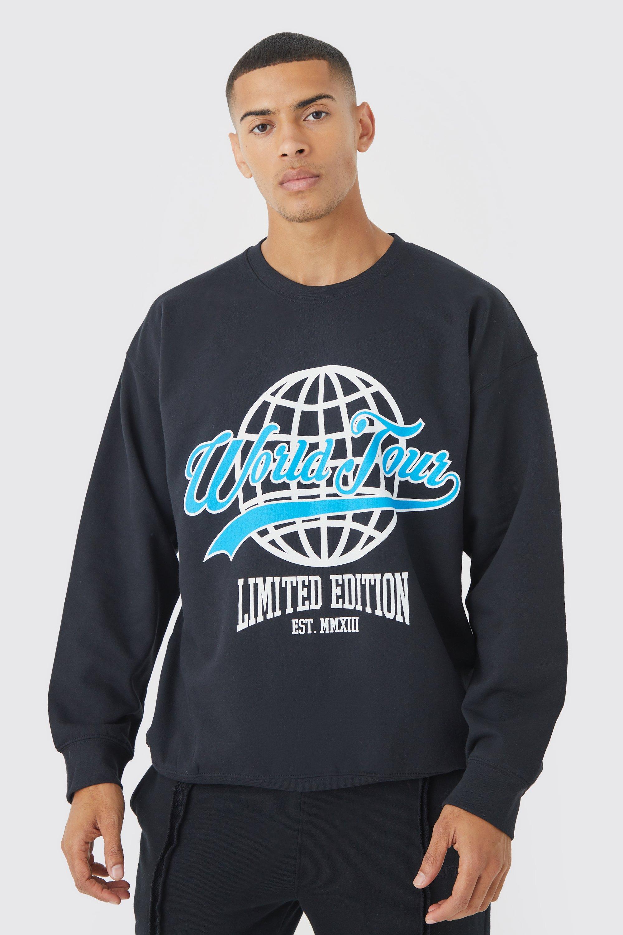 Mens Black Oversized World Tour Sweatshirt, Black
