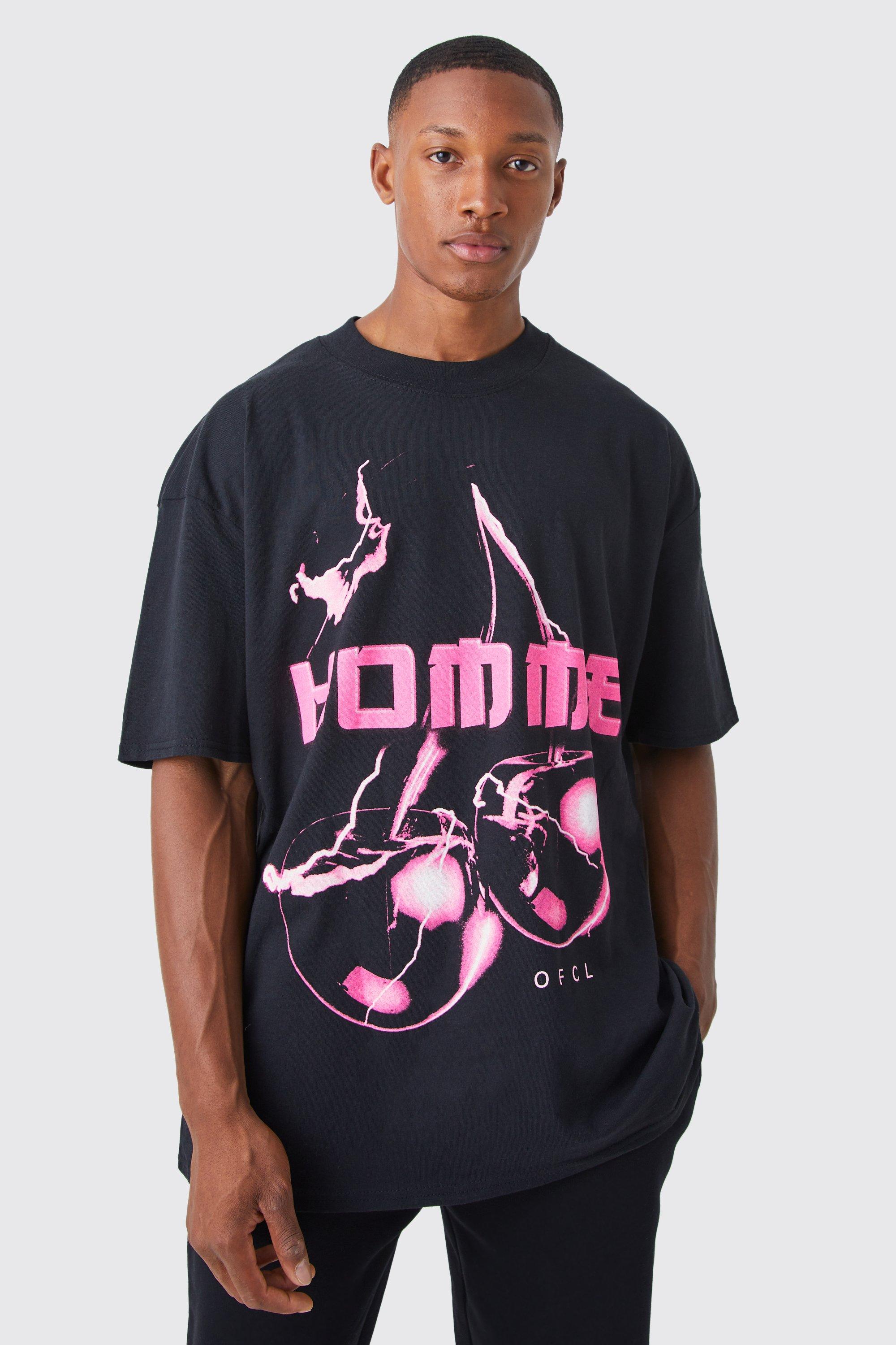 Mens Black Oversized Homme Cherry T-shirt, Black