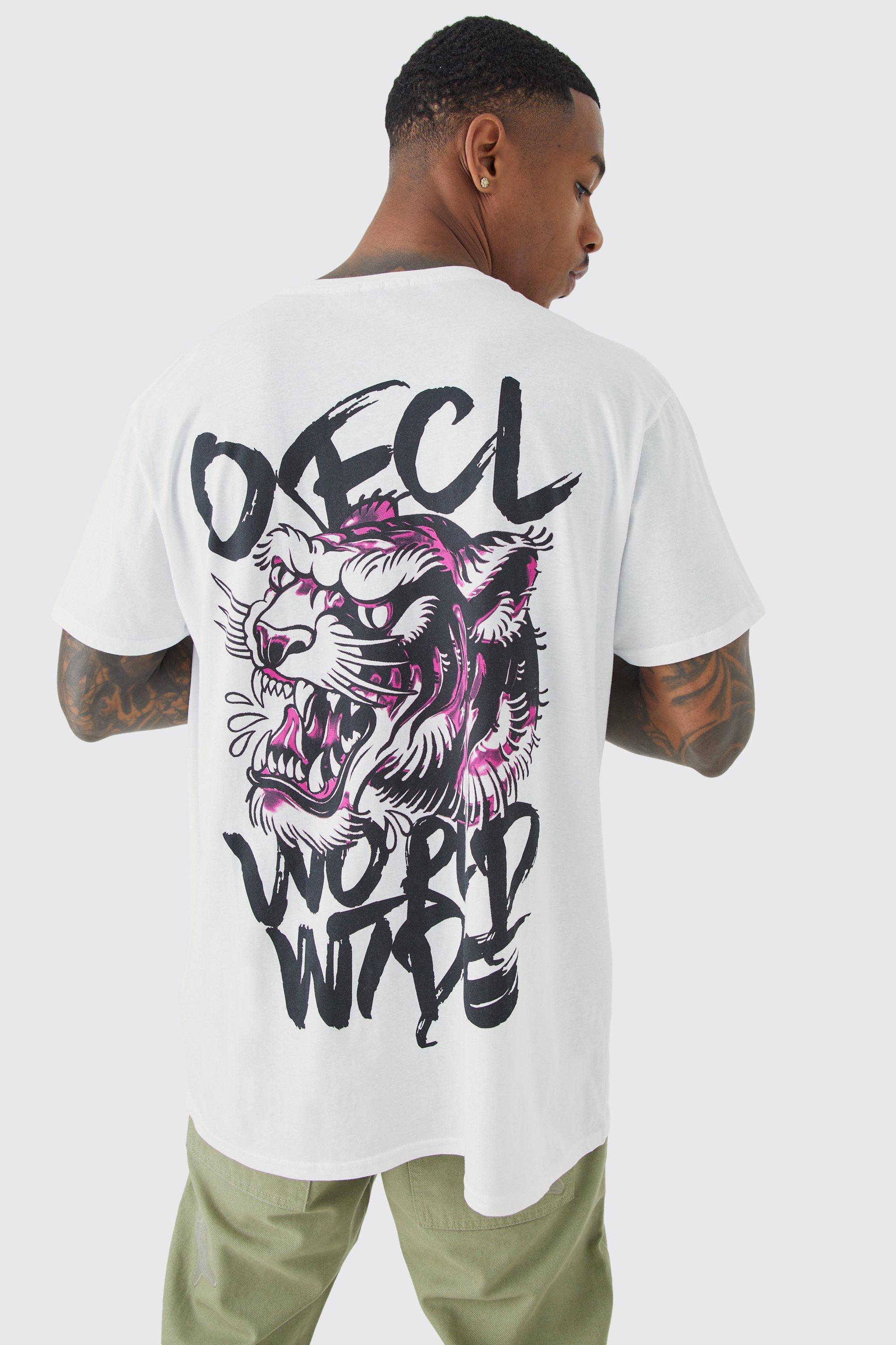 Mens White Oversized Tiger Graphic T-shirt, White