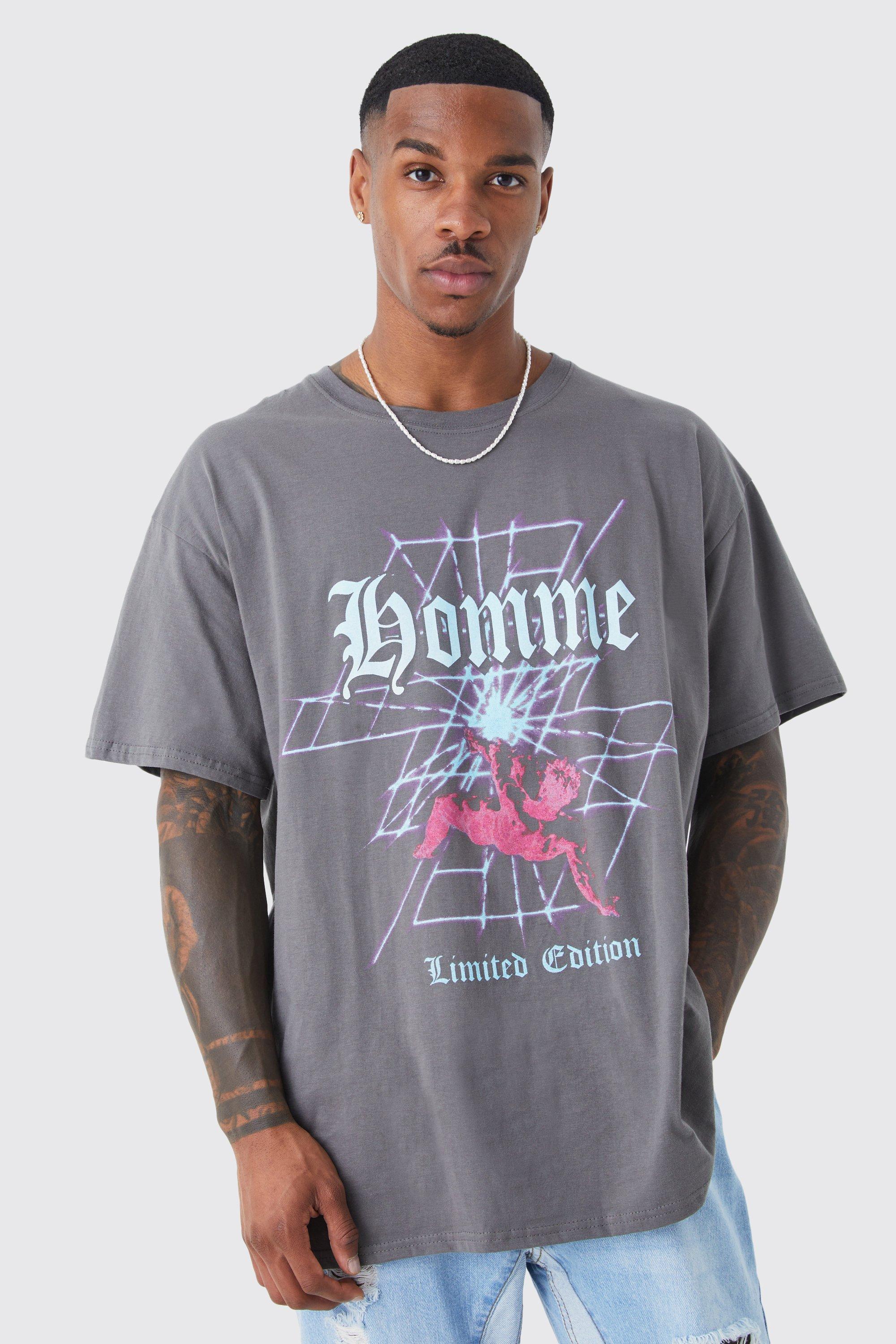 Image of T-shirt oversize con grafica Homme, Grigio