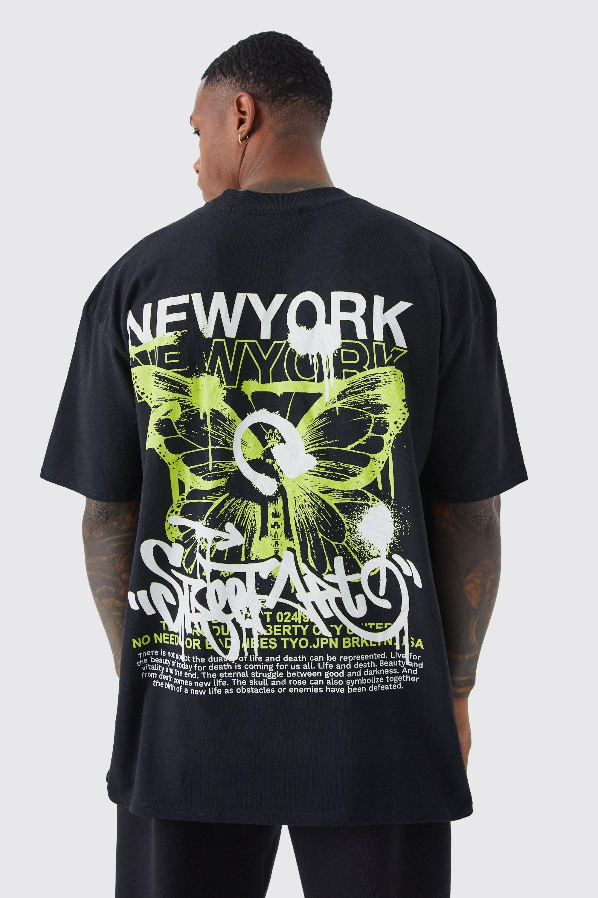 Mens Black Oversized New York Graphic T-shirt, Black