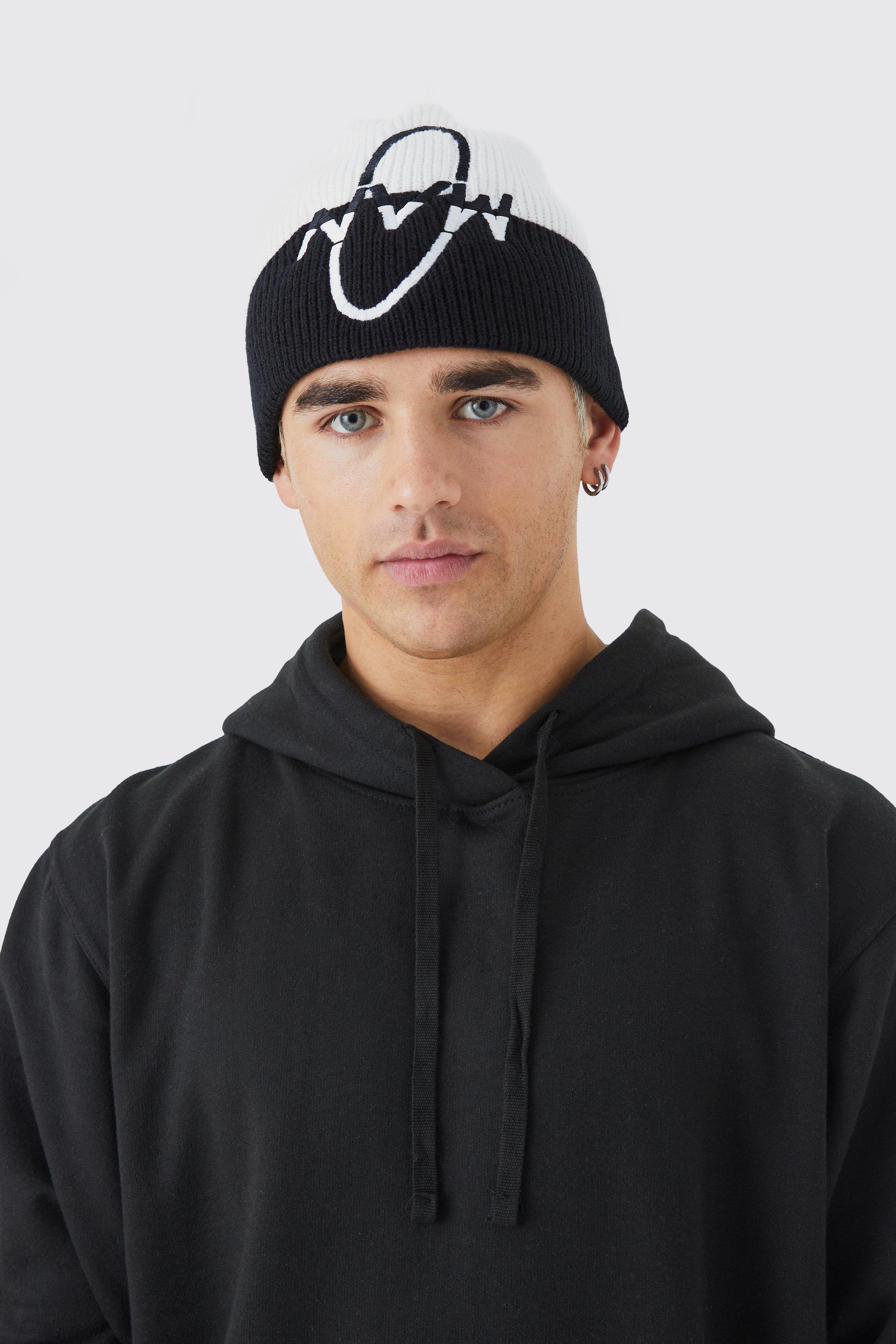 Mens White Man Logo Beanie, White