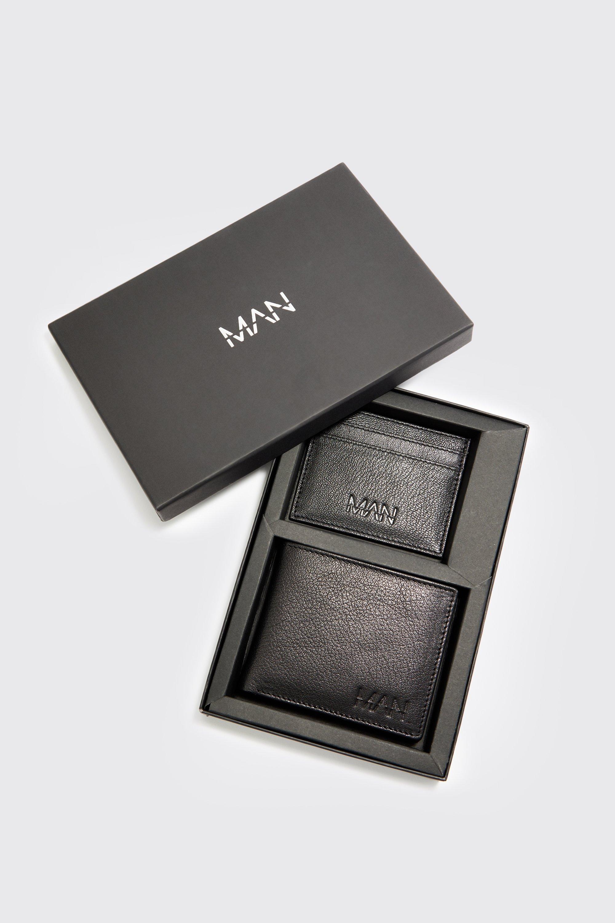 men's real leather wallet and cardholder gift set - black - one size, black