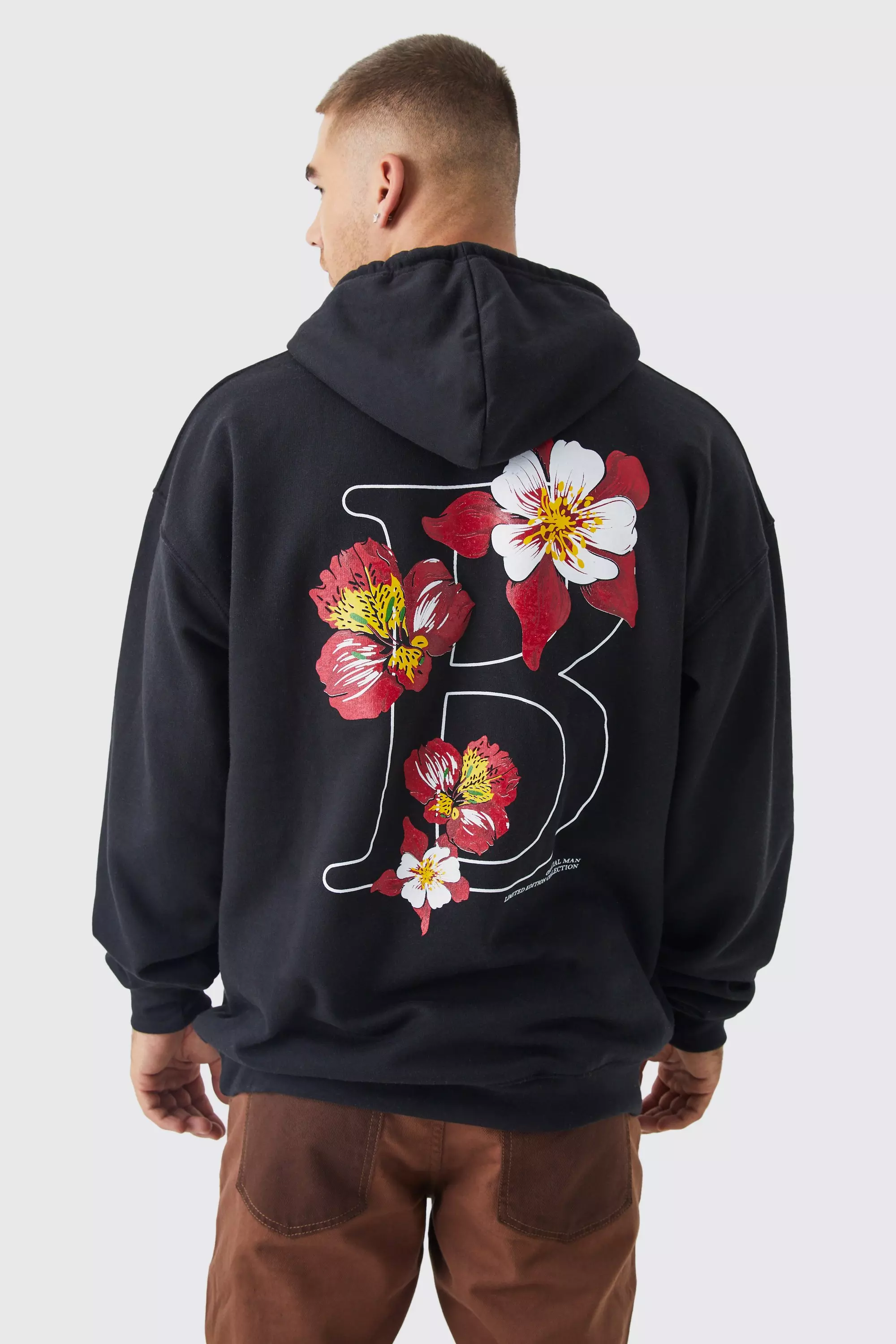 Oversized Floral B Back Graphic Hoodie boohooMAN USA