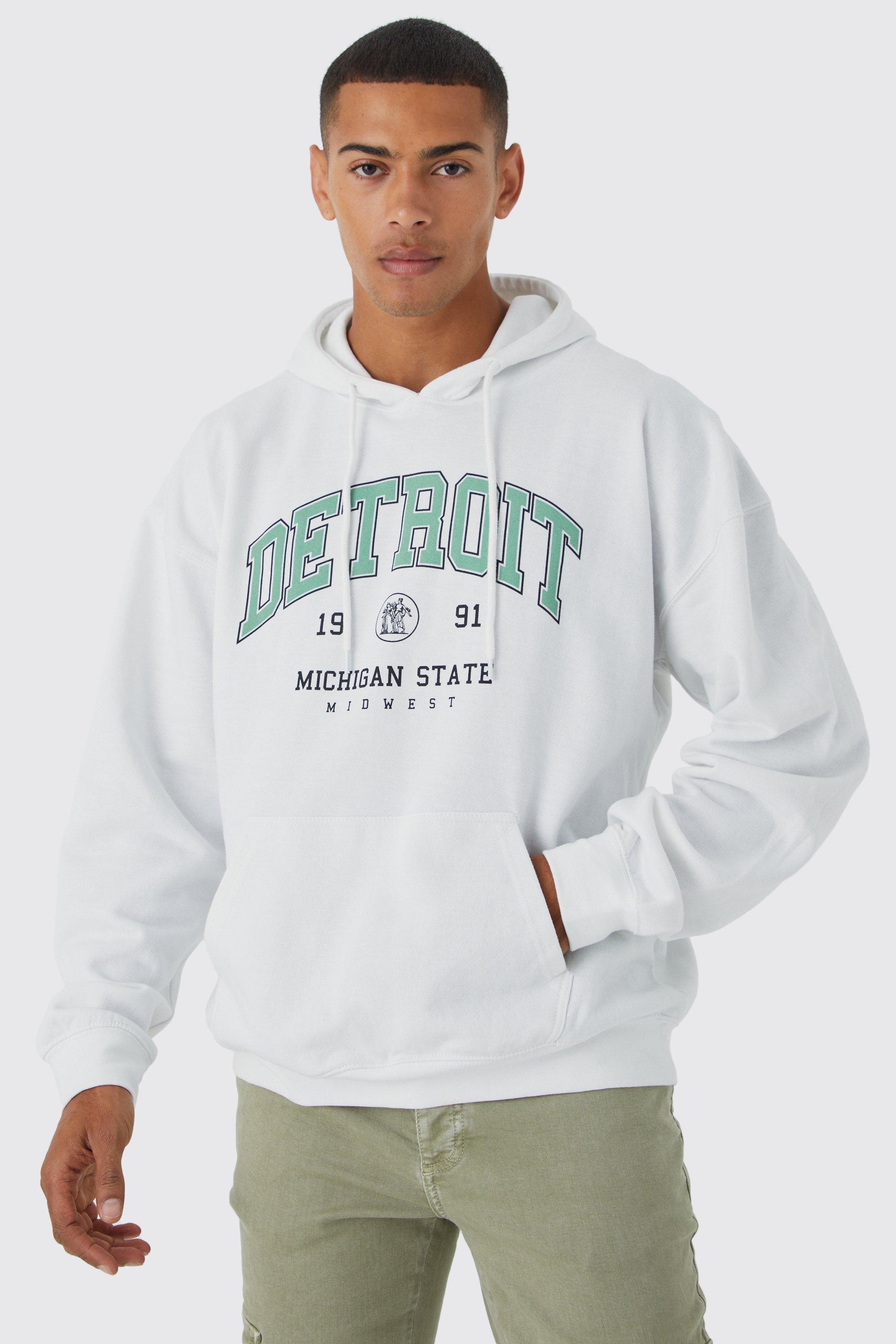 Mens White Detroit Varsity Graphic Hoodie, White