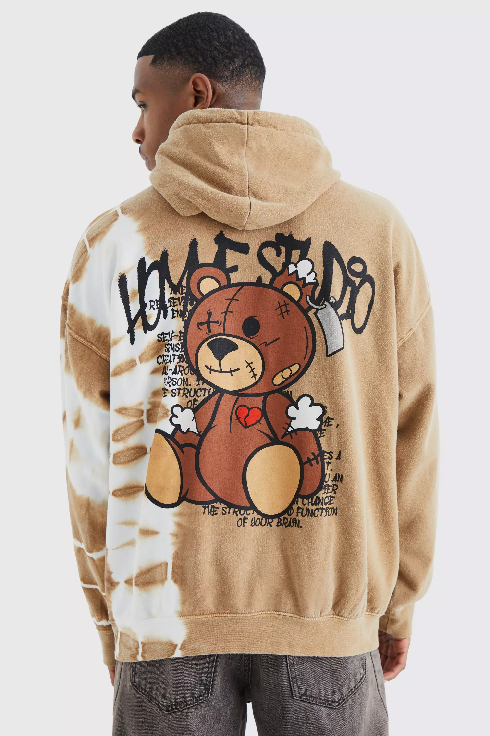 Oversized Bleached Teddy Graphic Hoodie