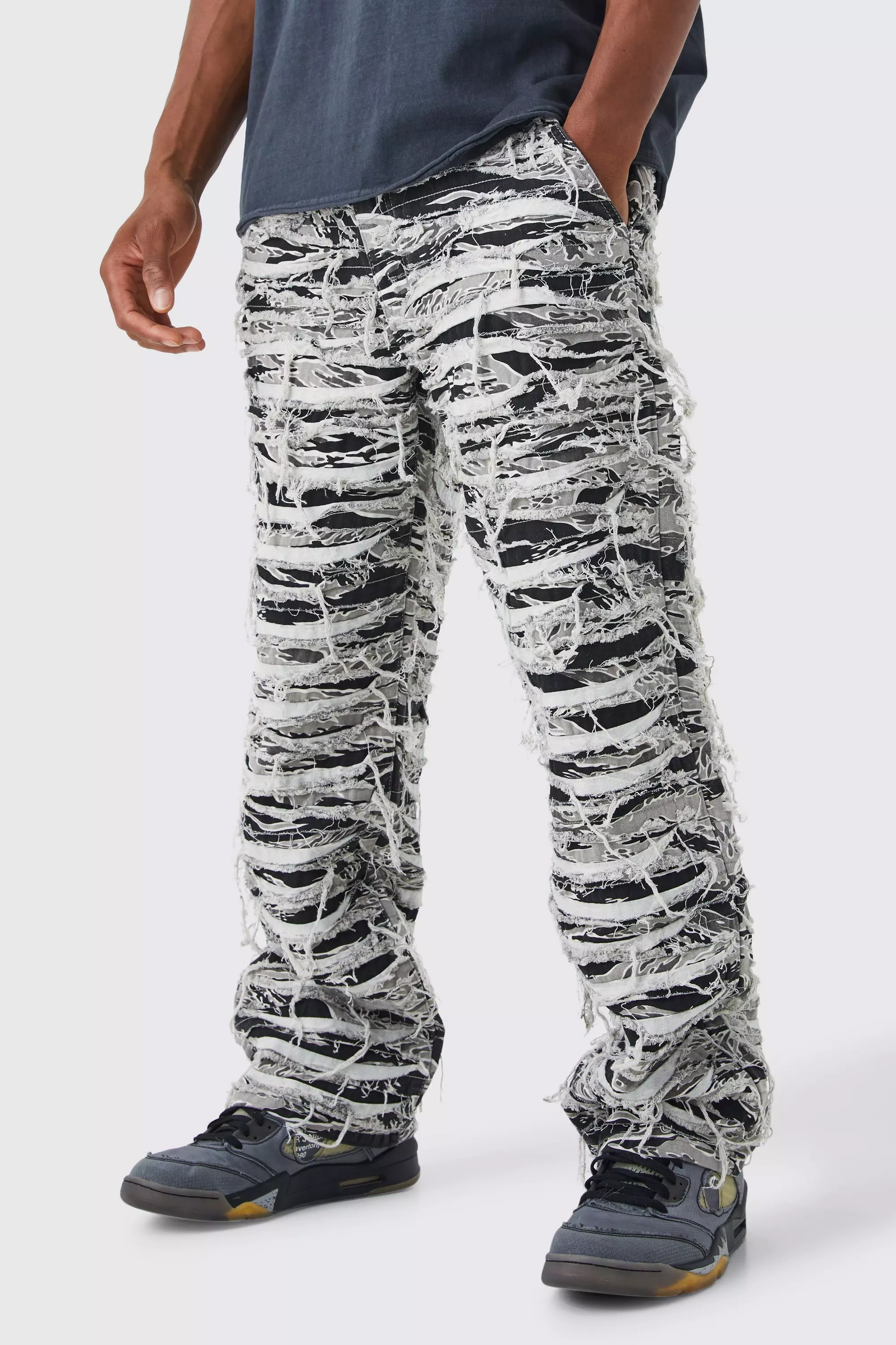 Relaxed Heavily Distressed Camo Pants