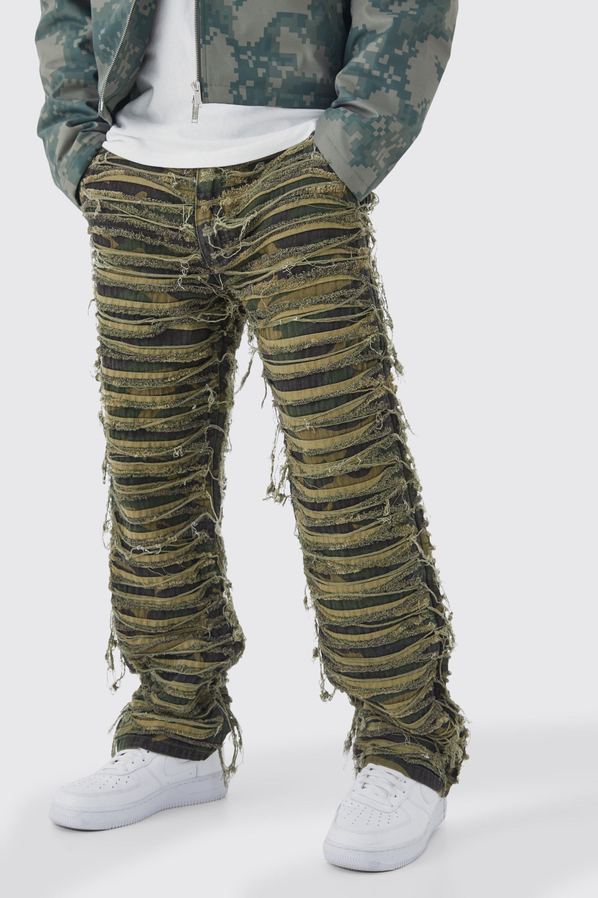 Image of Pantaloni rilassati in fantasia militare con smagliature pesanti, Verde
