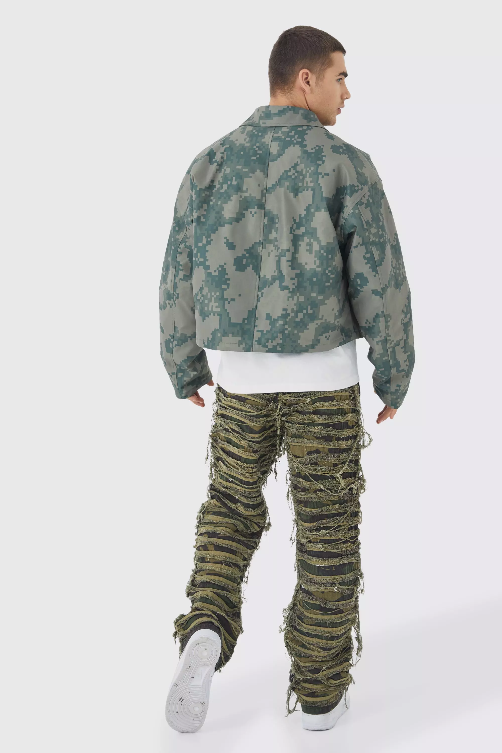 Relaxed Heavily Distressed Camo Pants