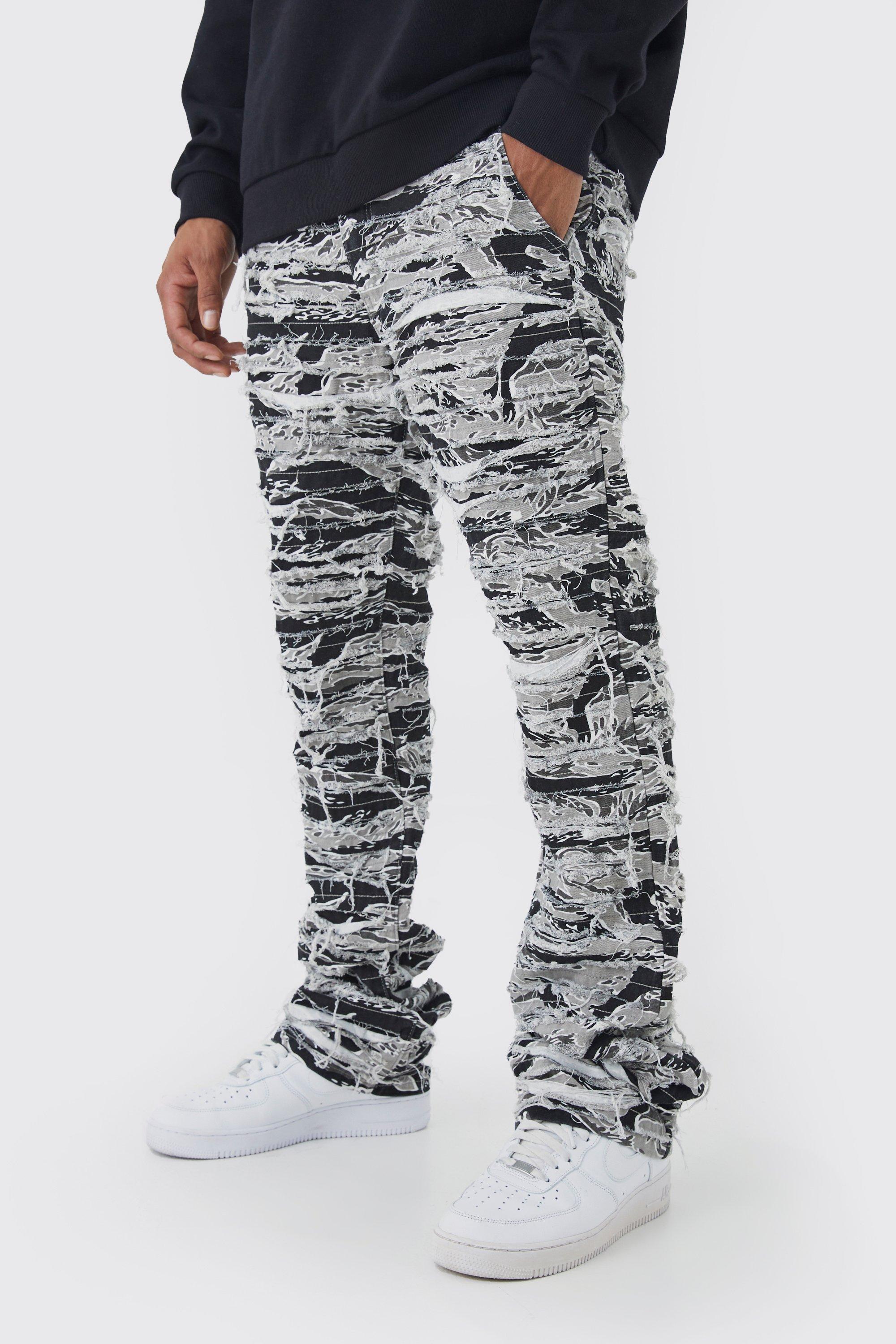 Image of Pantaloni a zampa Slim Fit in fantasia militare con smagliature pesanti, Grigio