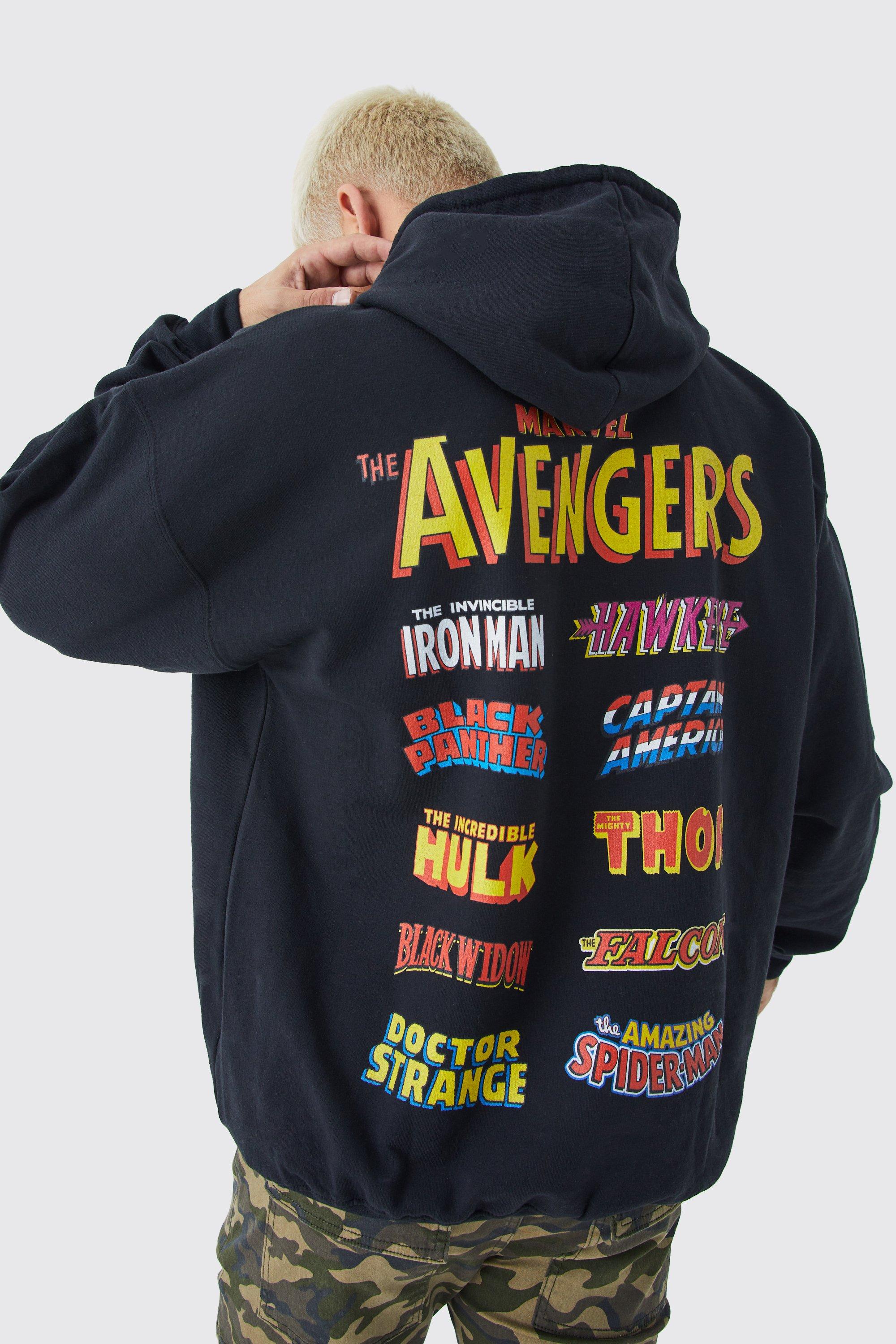 Mens Black Oversized Marvel Avengers License Hoodie, Black