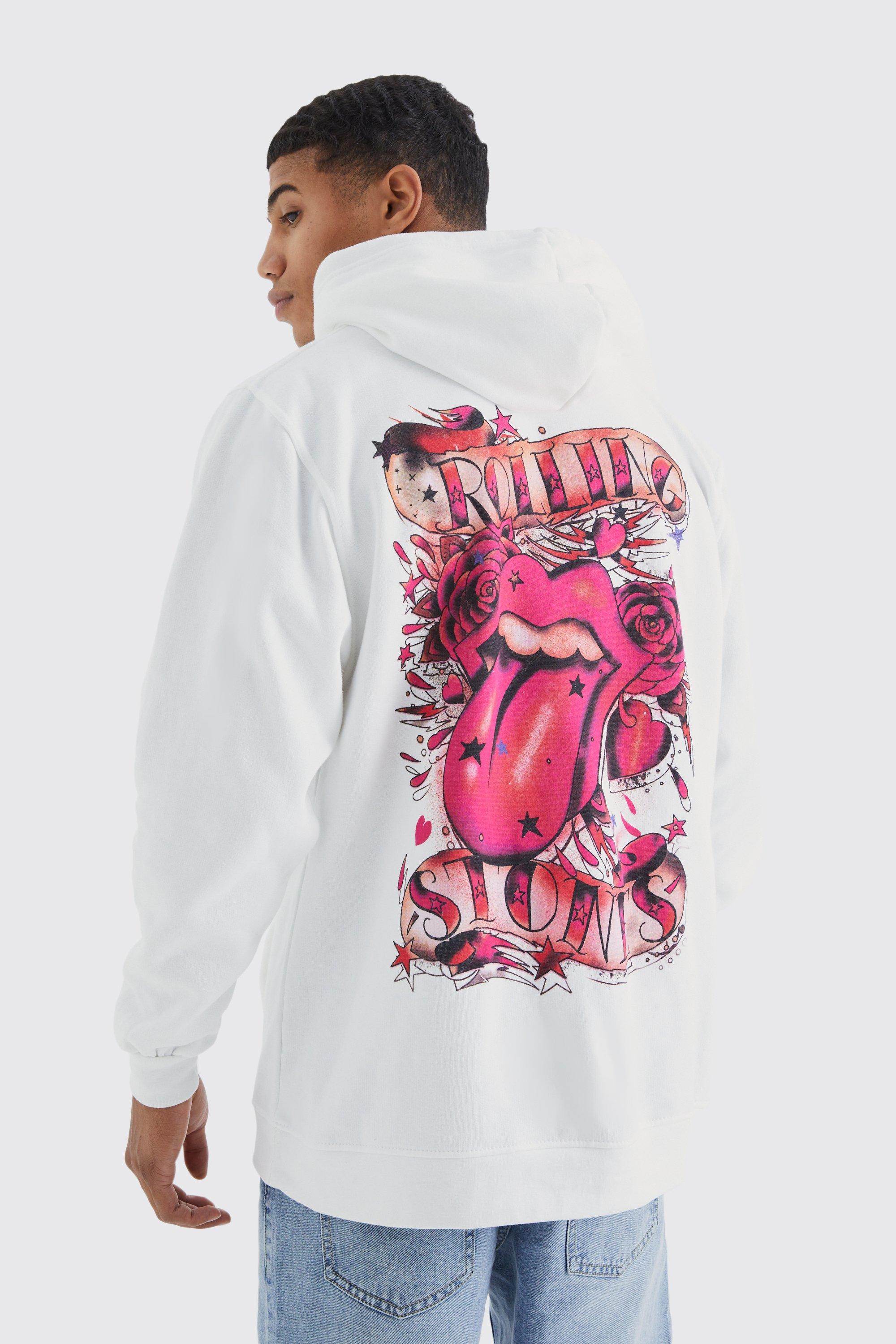 Mens White Oversized Rolling Stones License Hoodie, White