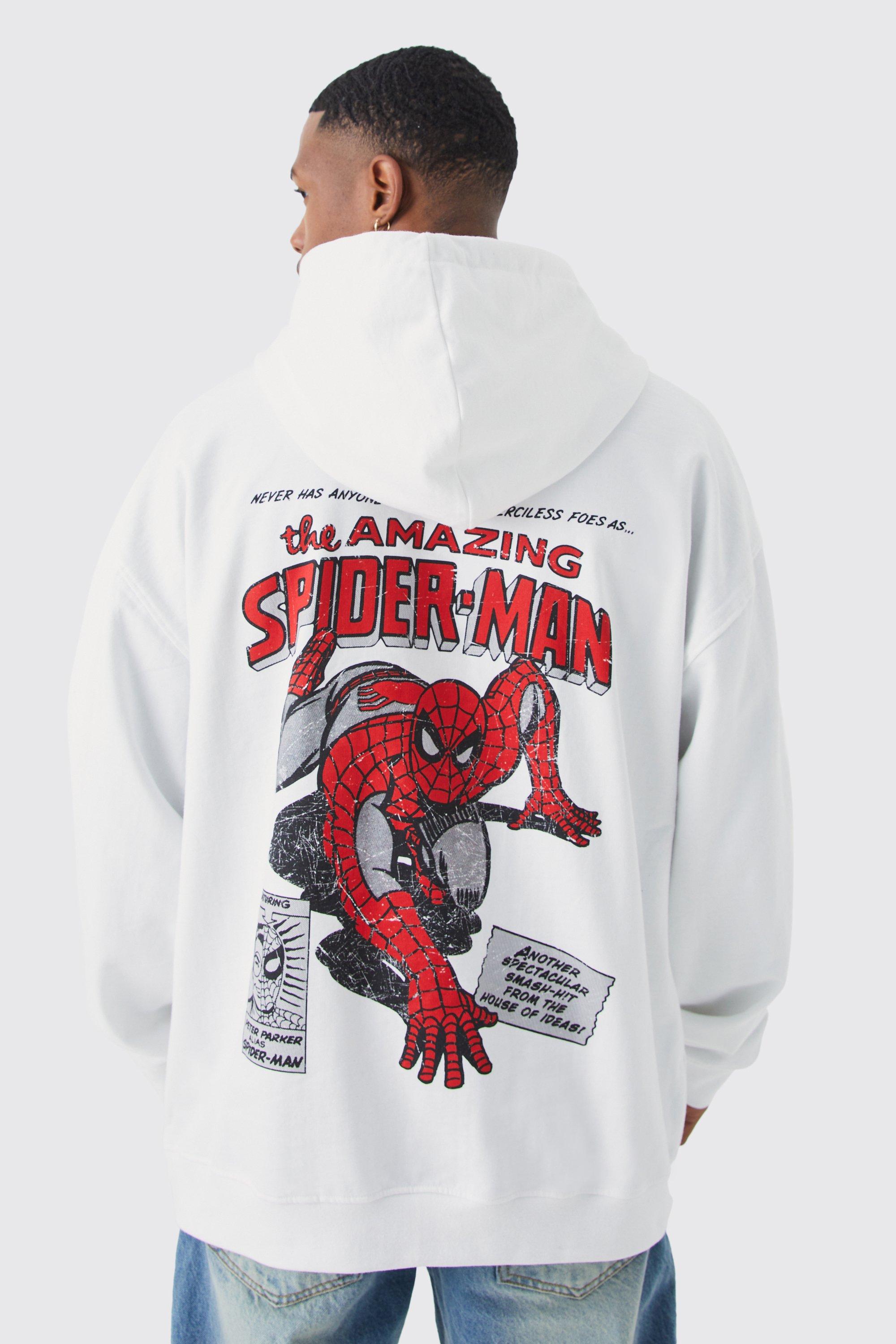 Felpa oversize ufficiale Spiderman con cappuccio, Bianco