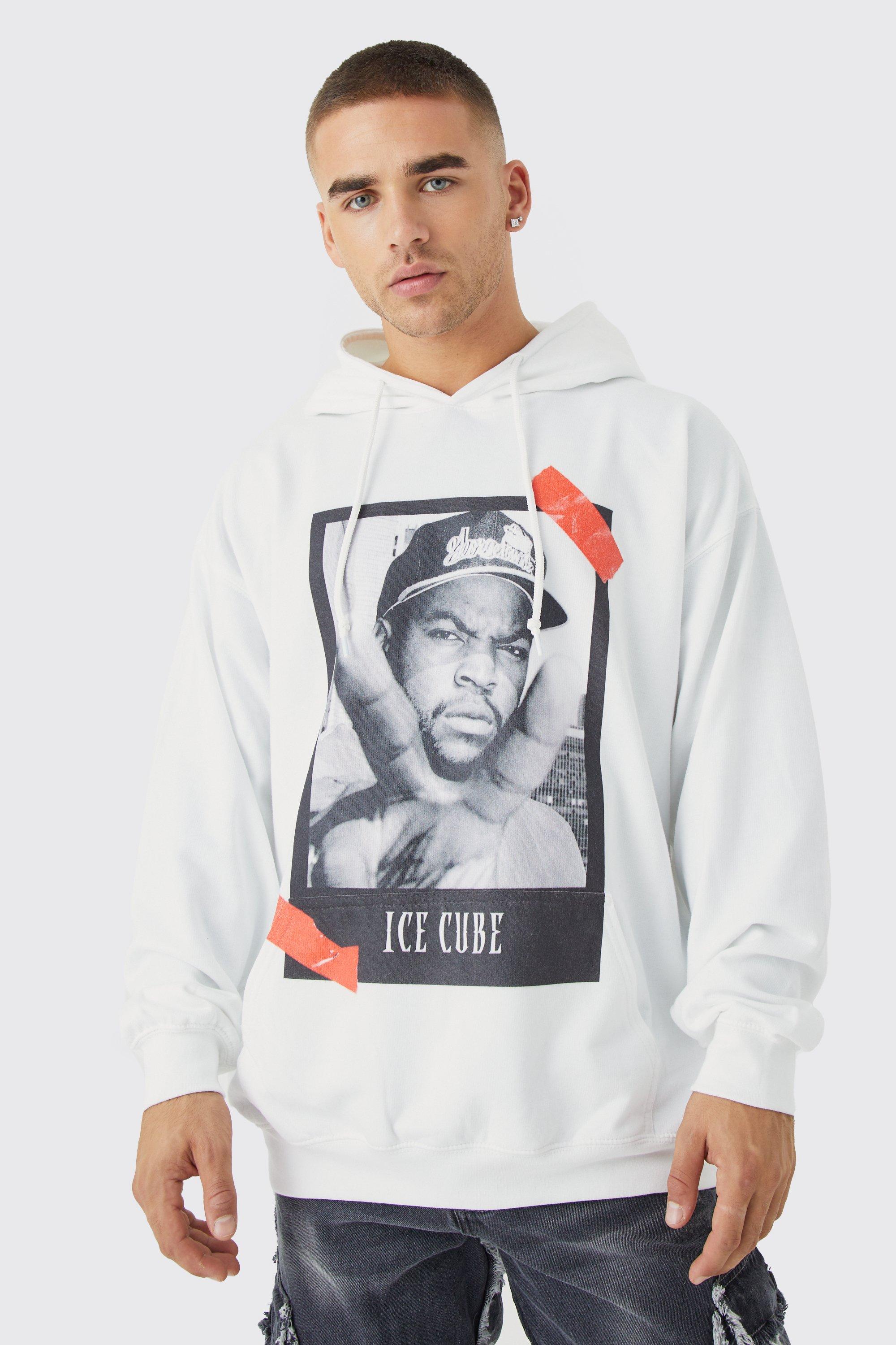 Mens White Oversized Ice Cube License Hoodie, White