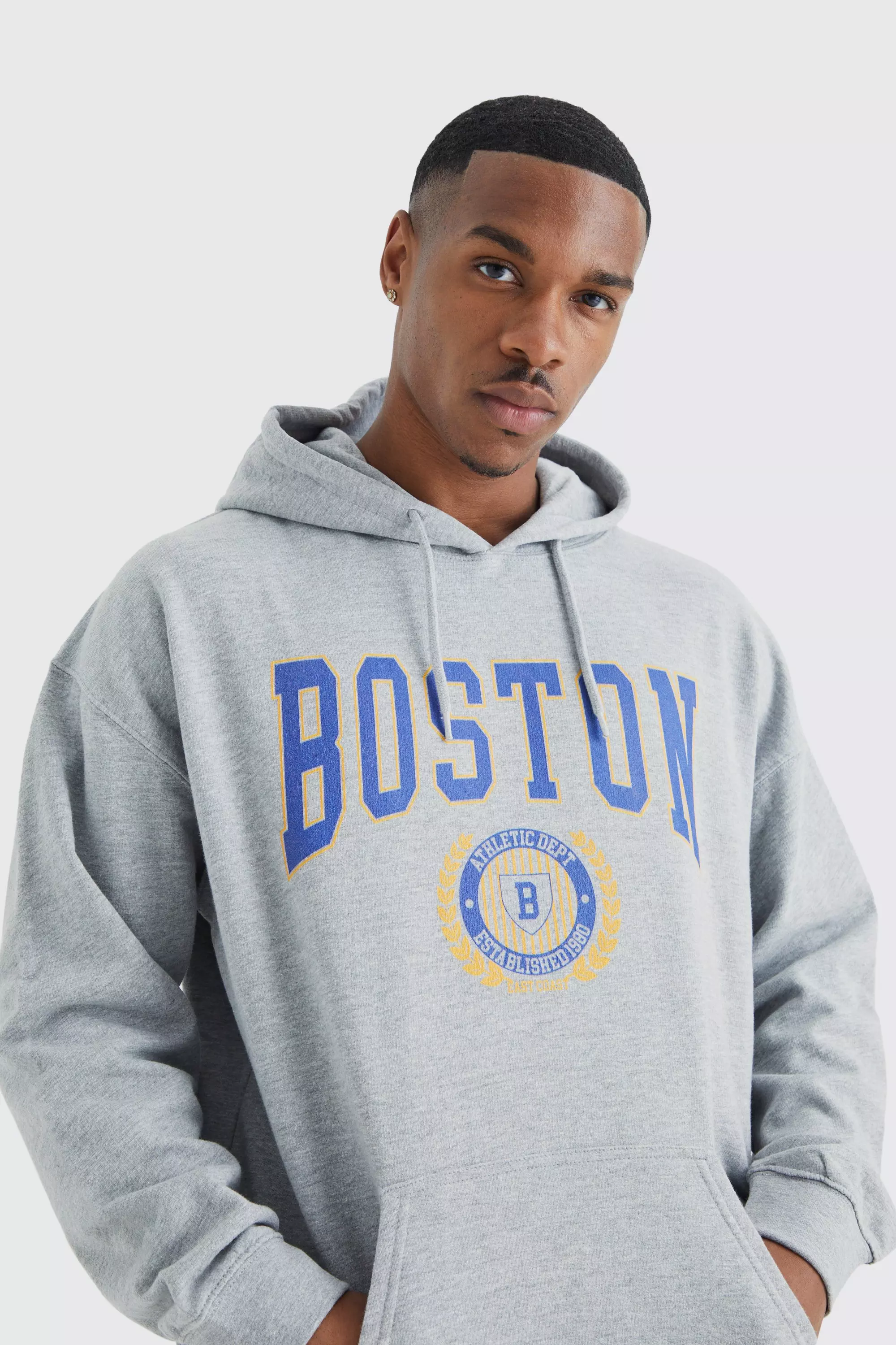 boohooMAN Oversized Boston Varsity T-Shirt - Gray - Size L