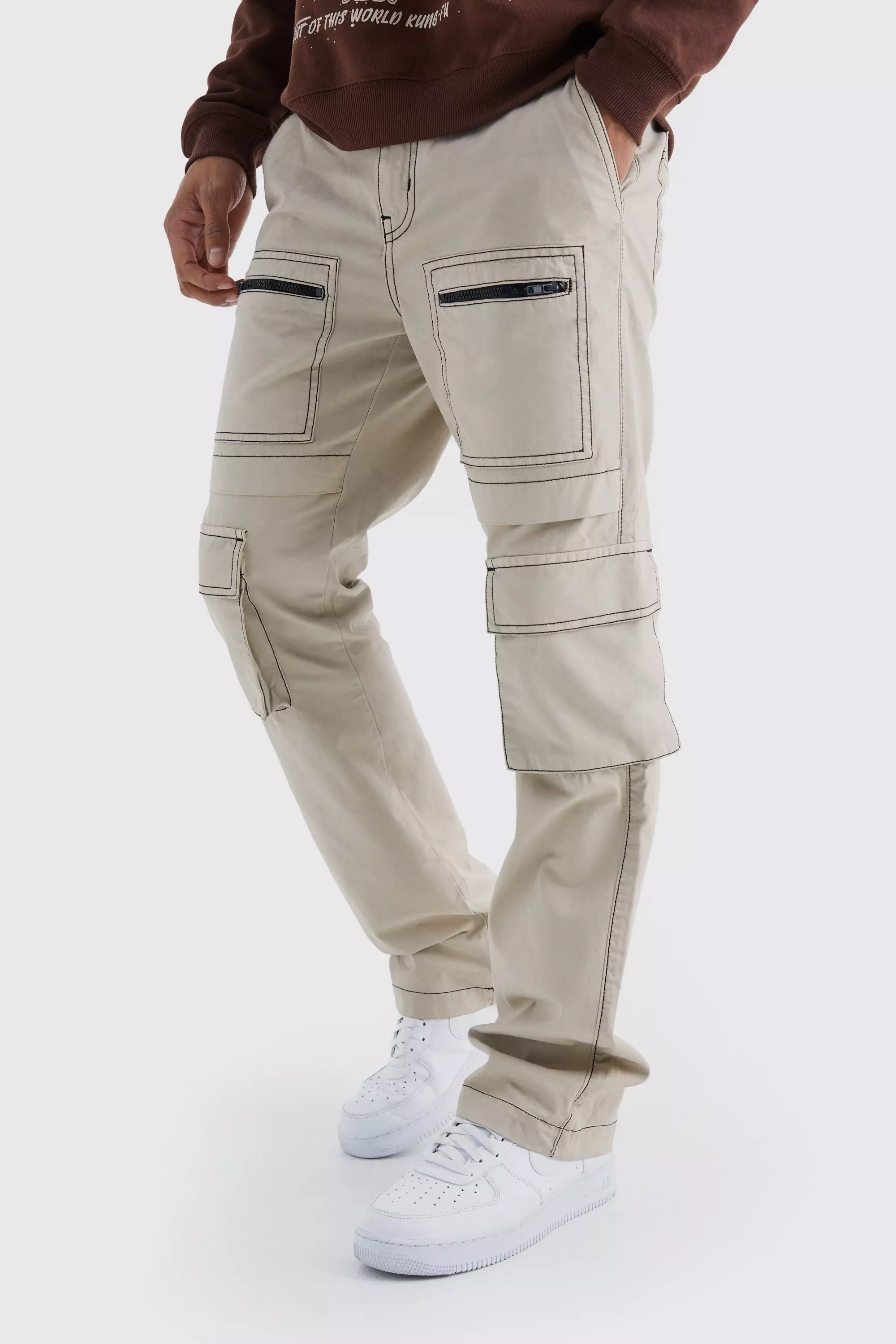 Men's Jeans Men Contrast Stitching Cargo Jeans Jeans for Men (Color :  White, Size : Large) : : Clothing, Shoes & Accessories