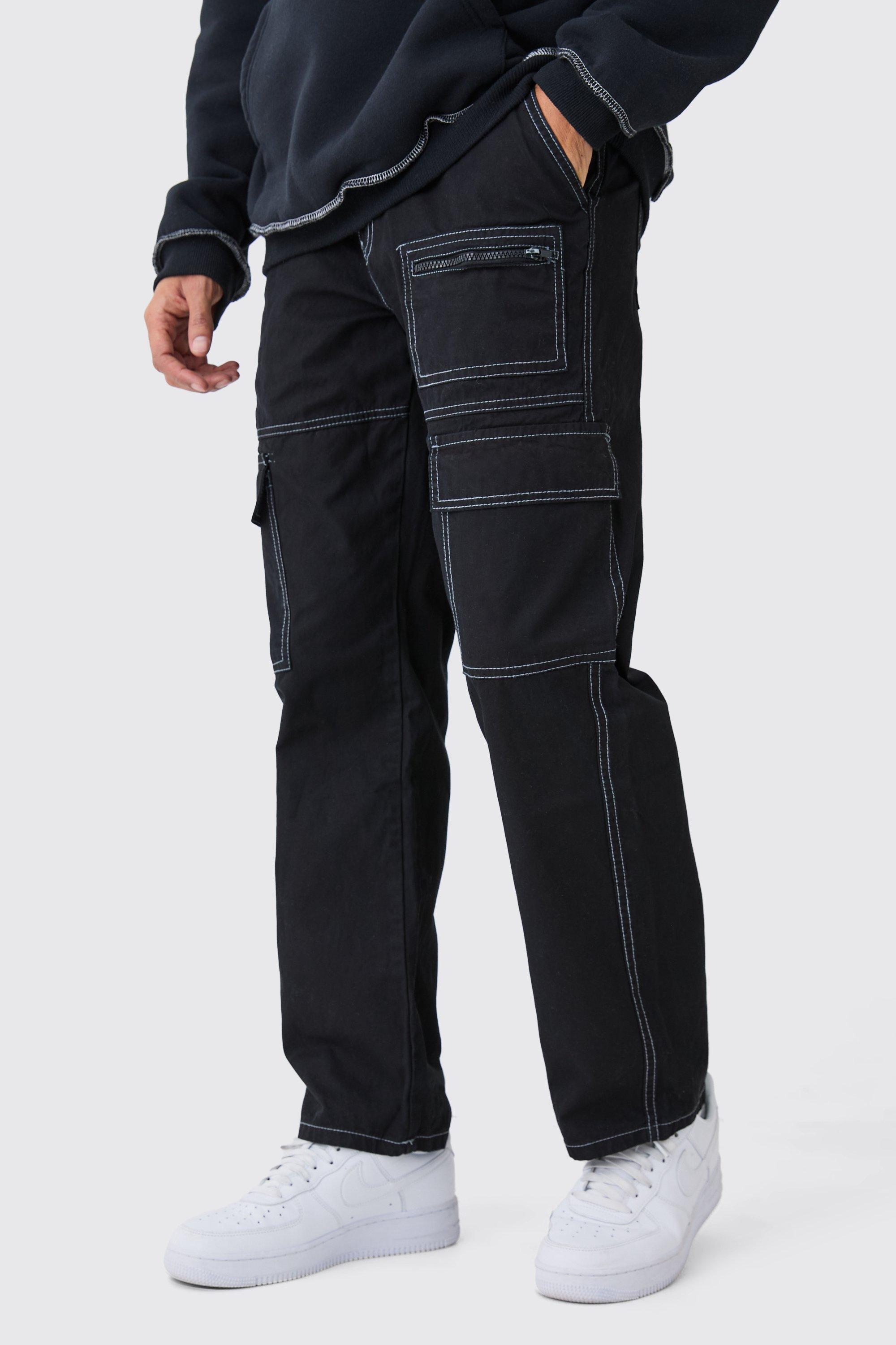 pantalon cargo à coutures contrastantes homme - noir - 28, noir