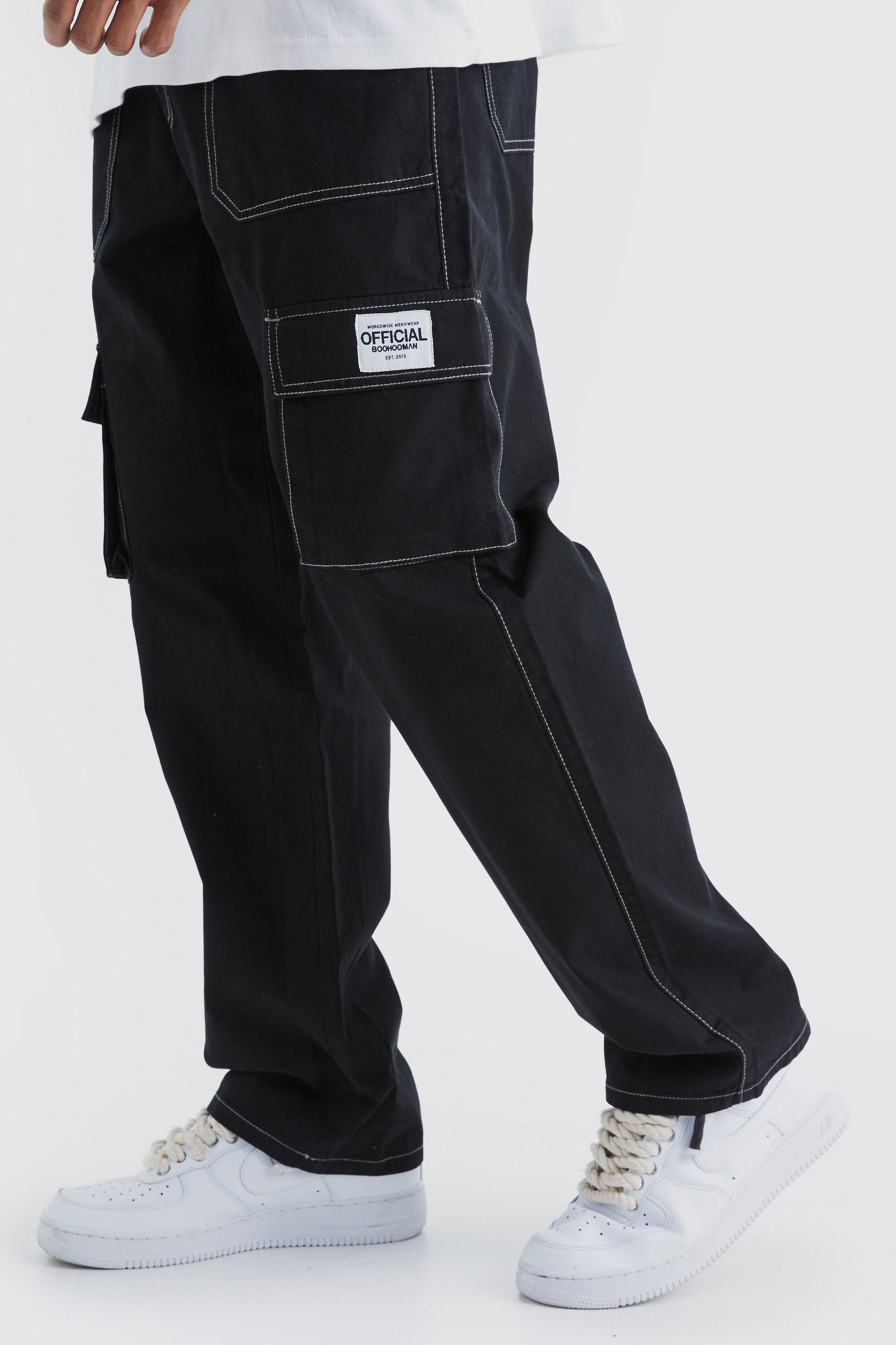 pantalon cargo large à coutures contrastantes homme - noir - 36, noir