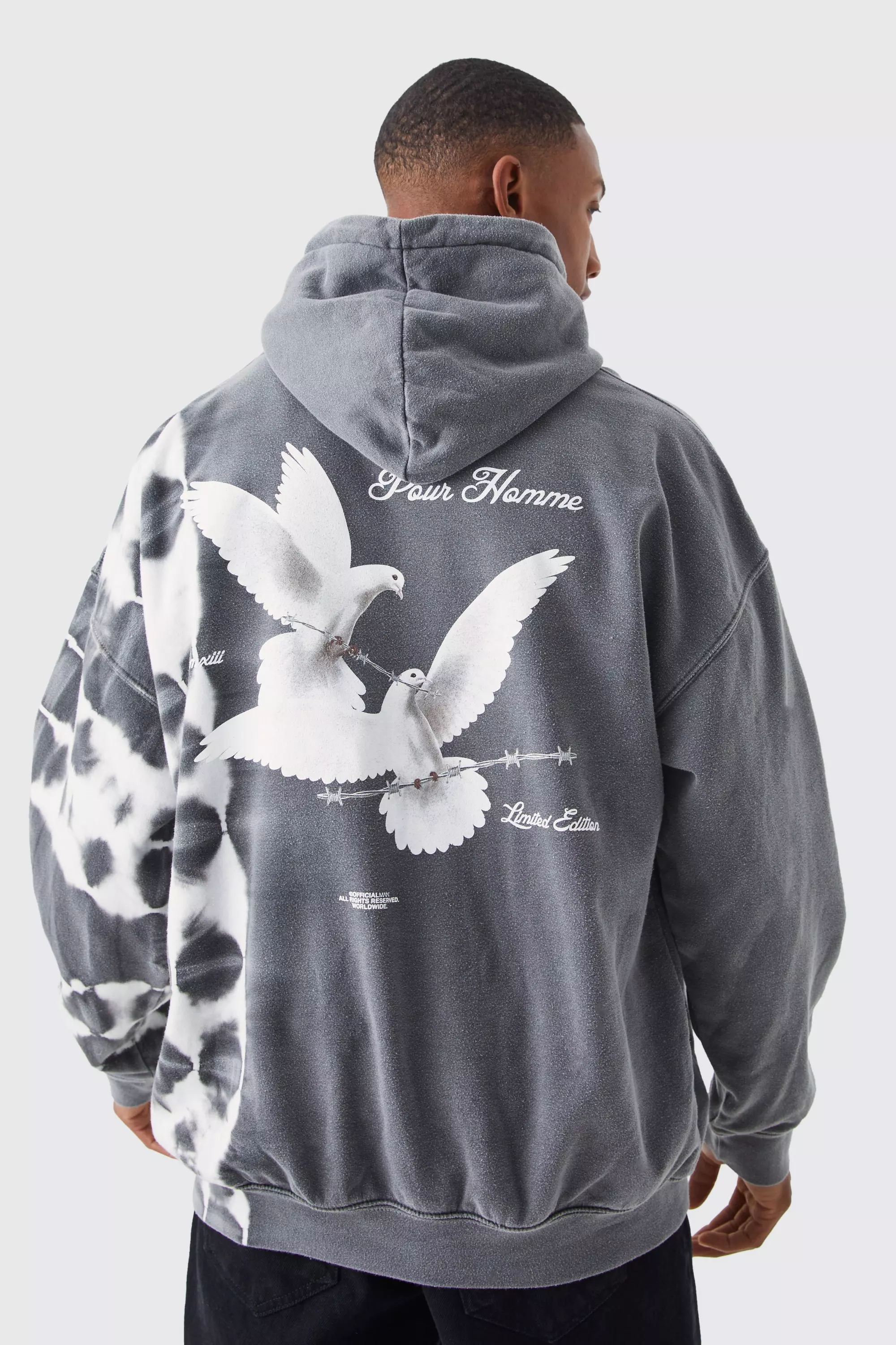 Oversized Bleach Tie Dye Graphic Hoodie | boohooMAN USA