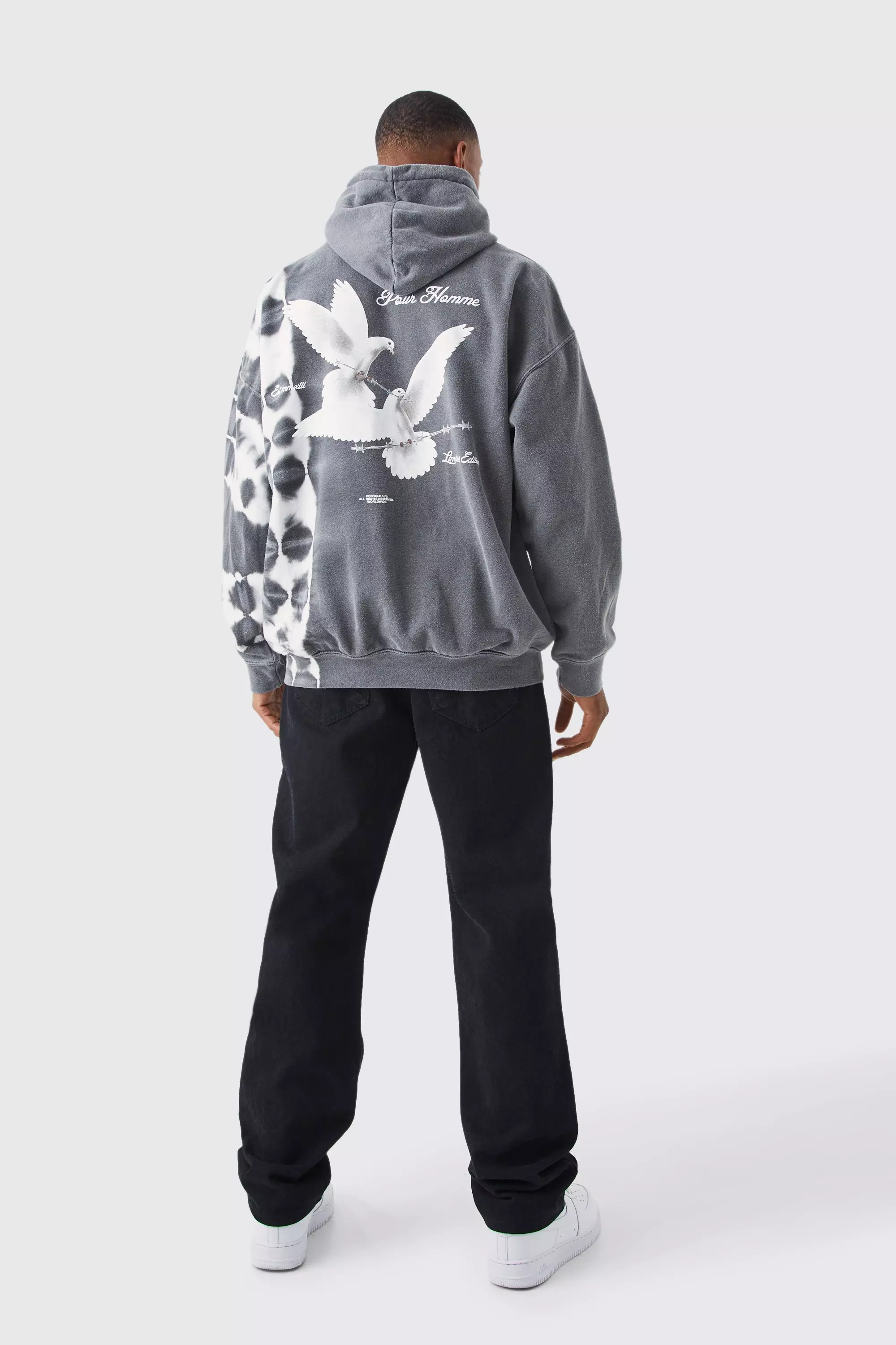 Oversized Bleach Tie Dye Skull Graphic Hoodie