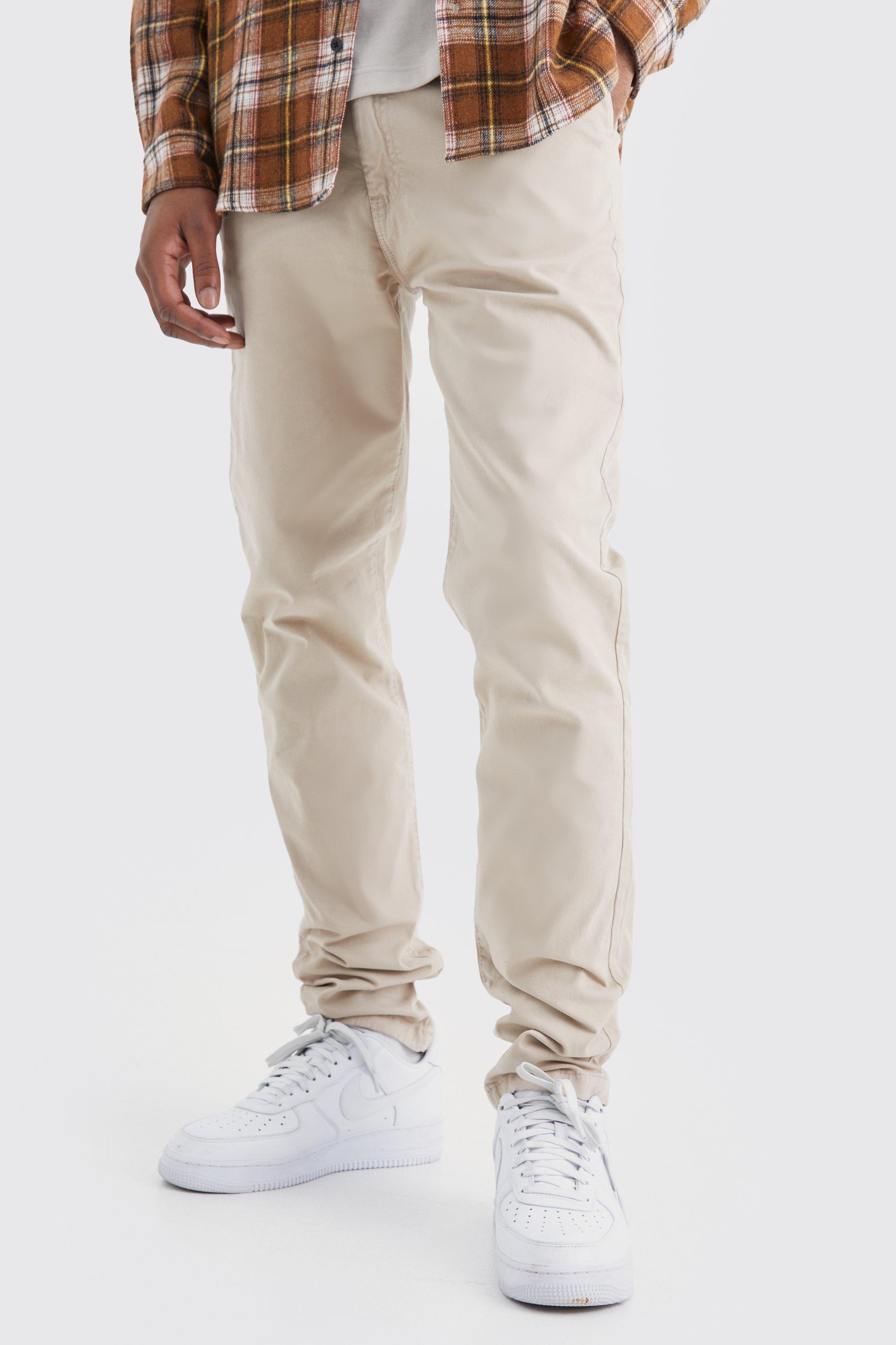 Mens Beige Tall Slim Chino Trouser With Woven Tab, Beige