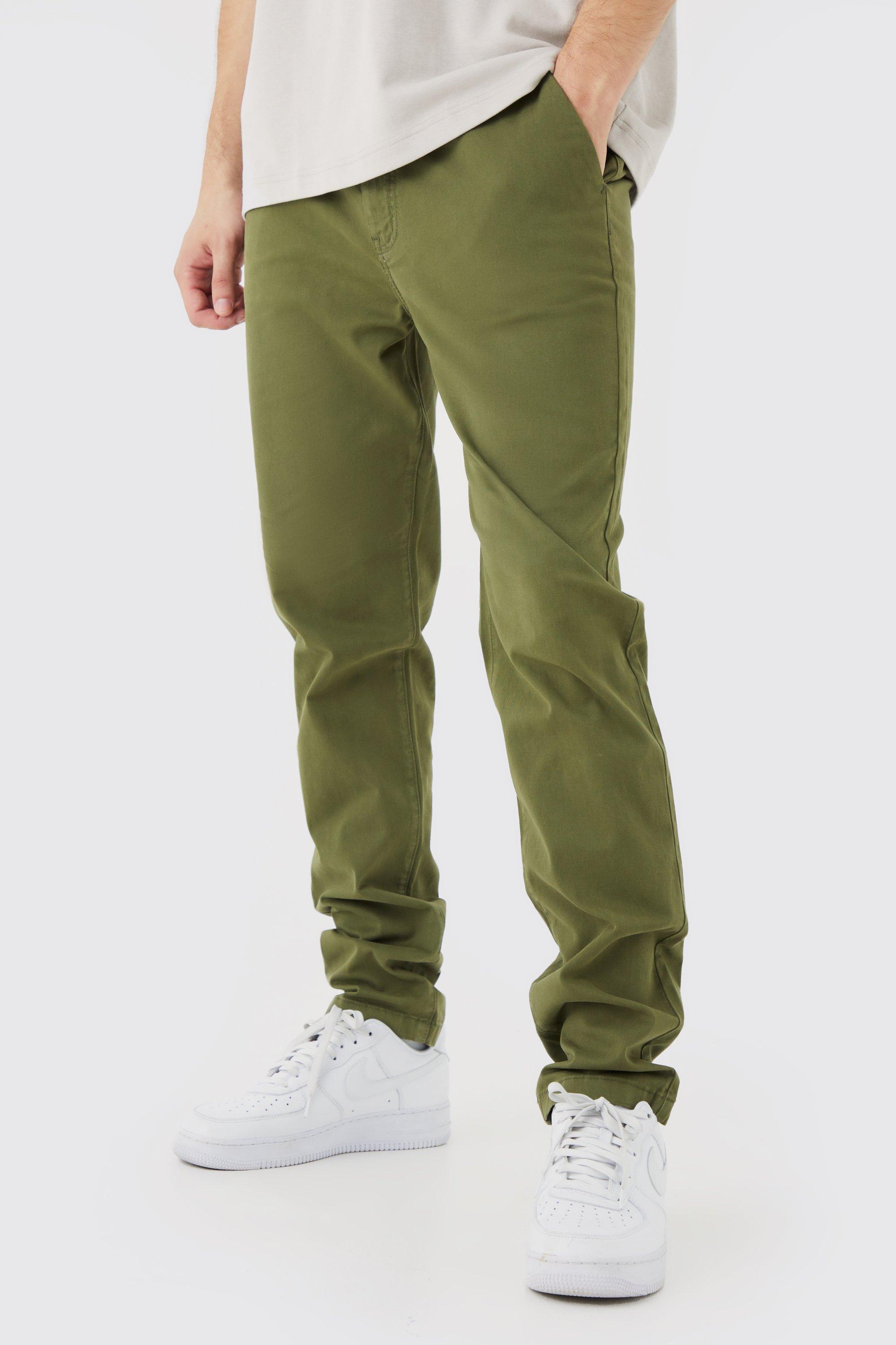 Mens Green Tall Slim Chino Trouser With Woven Tab, Green