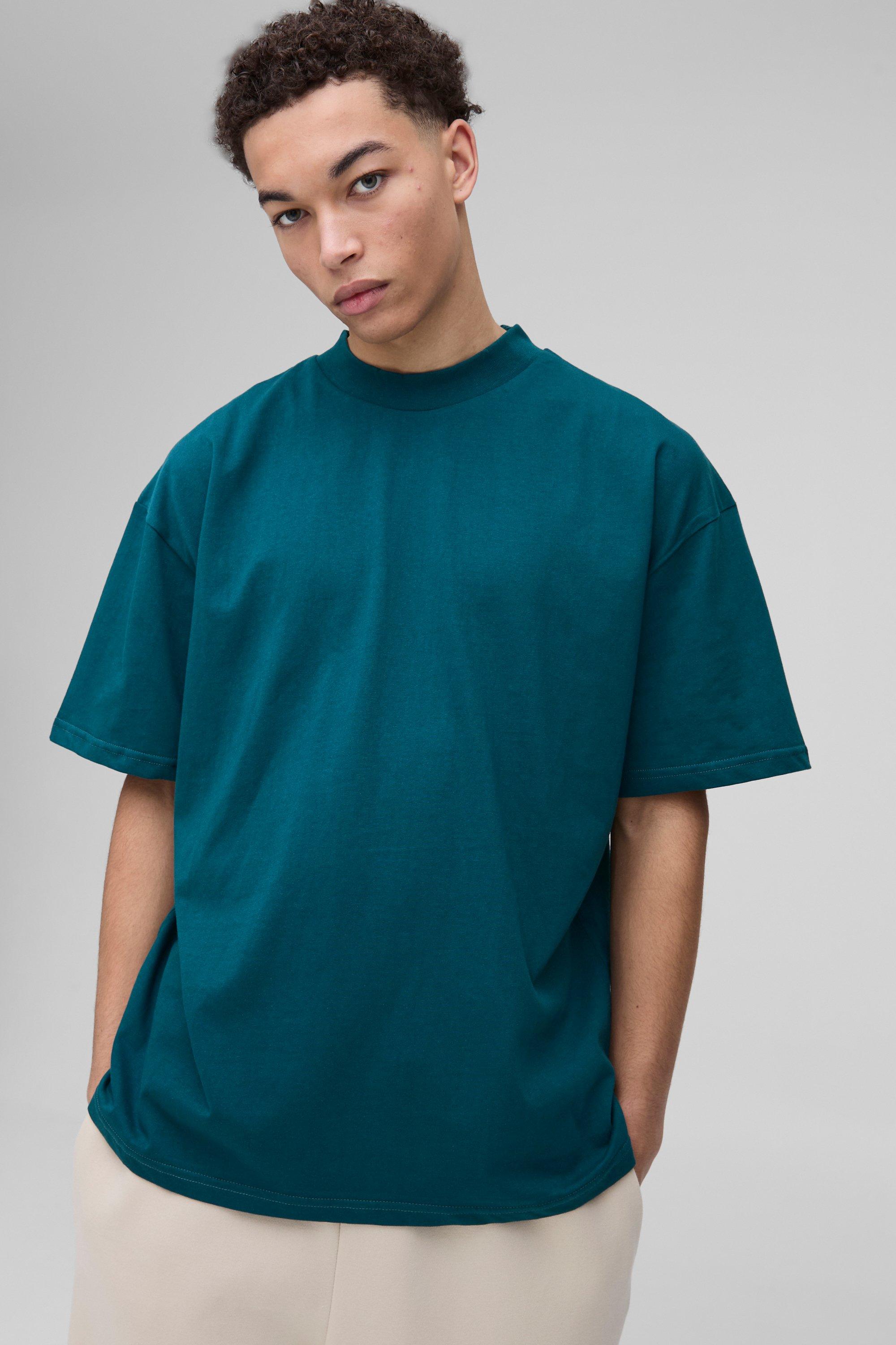 T-shirt oversize pesante con girocollo esteso, Verde