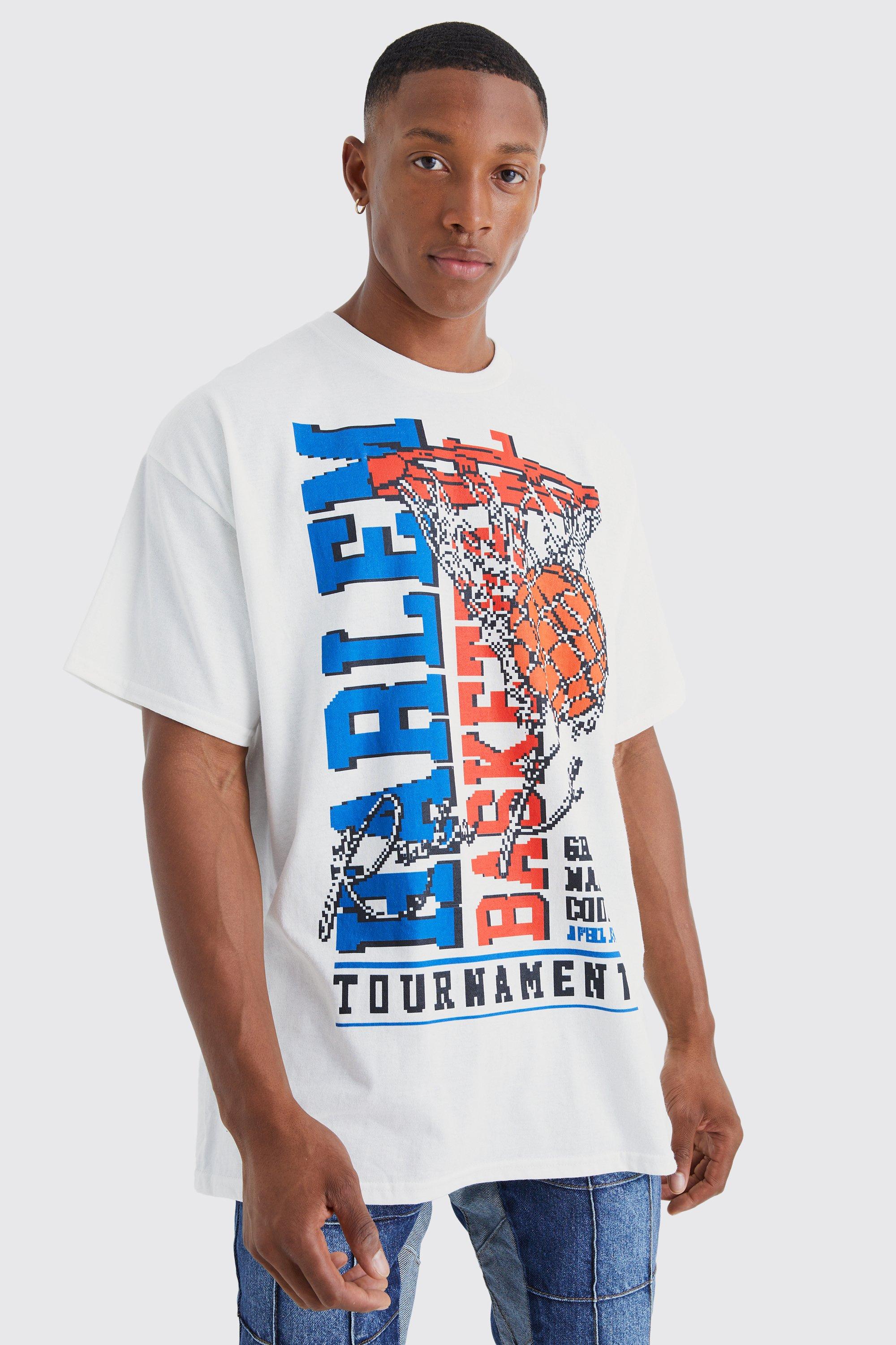 Mens White Oversized Basketball Tournament T-shirt, White