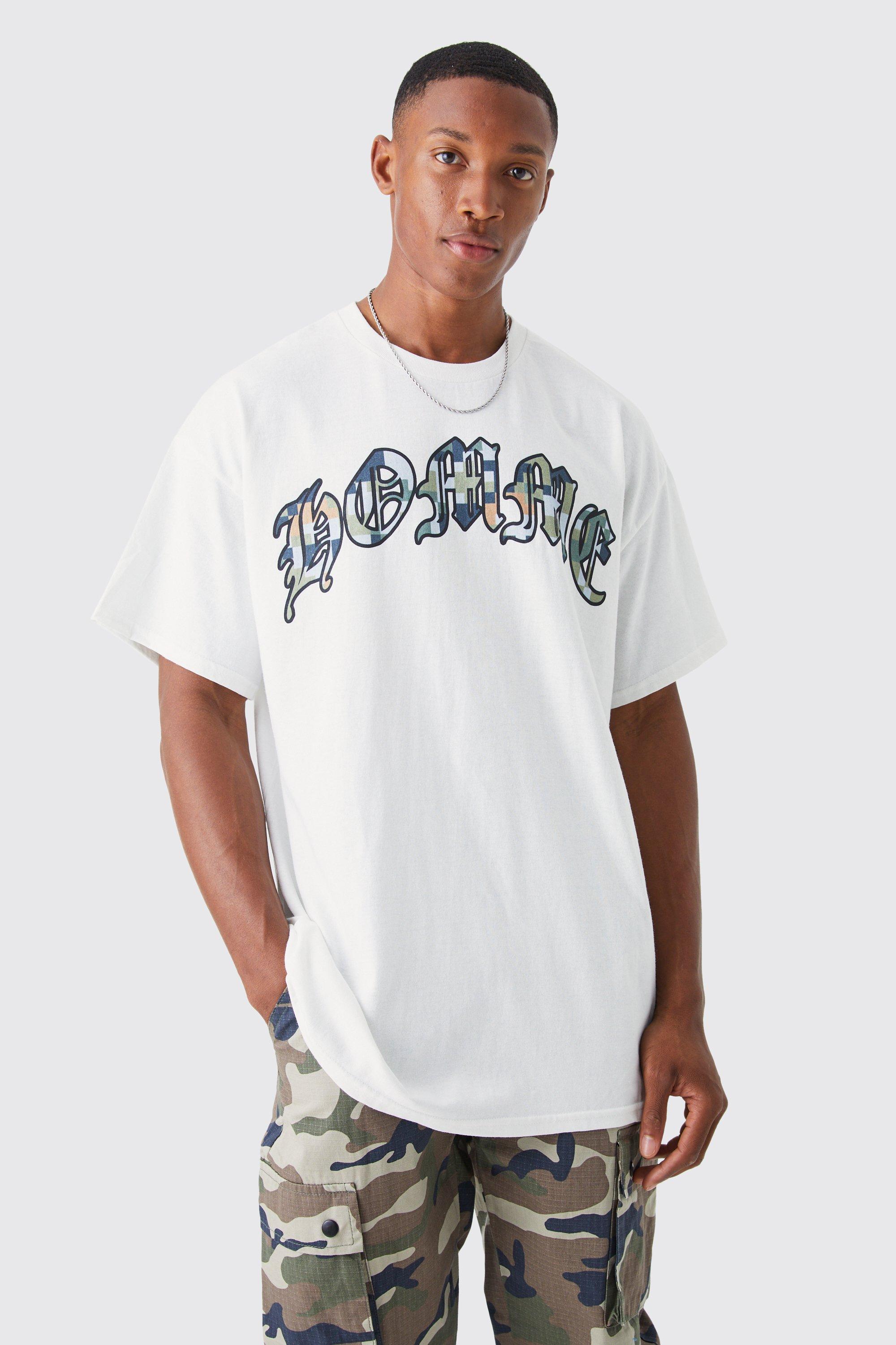 Mens White Oversized Camo Homme Graphic T-shirt, White