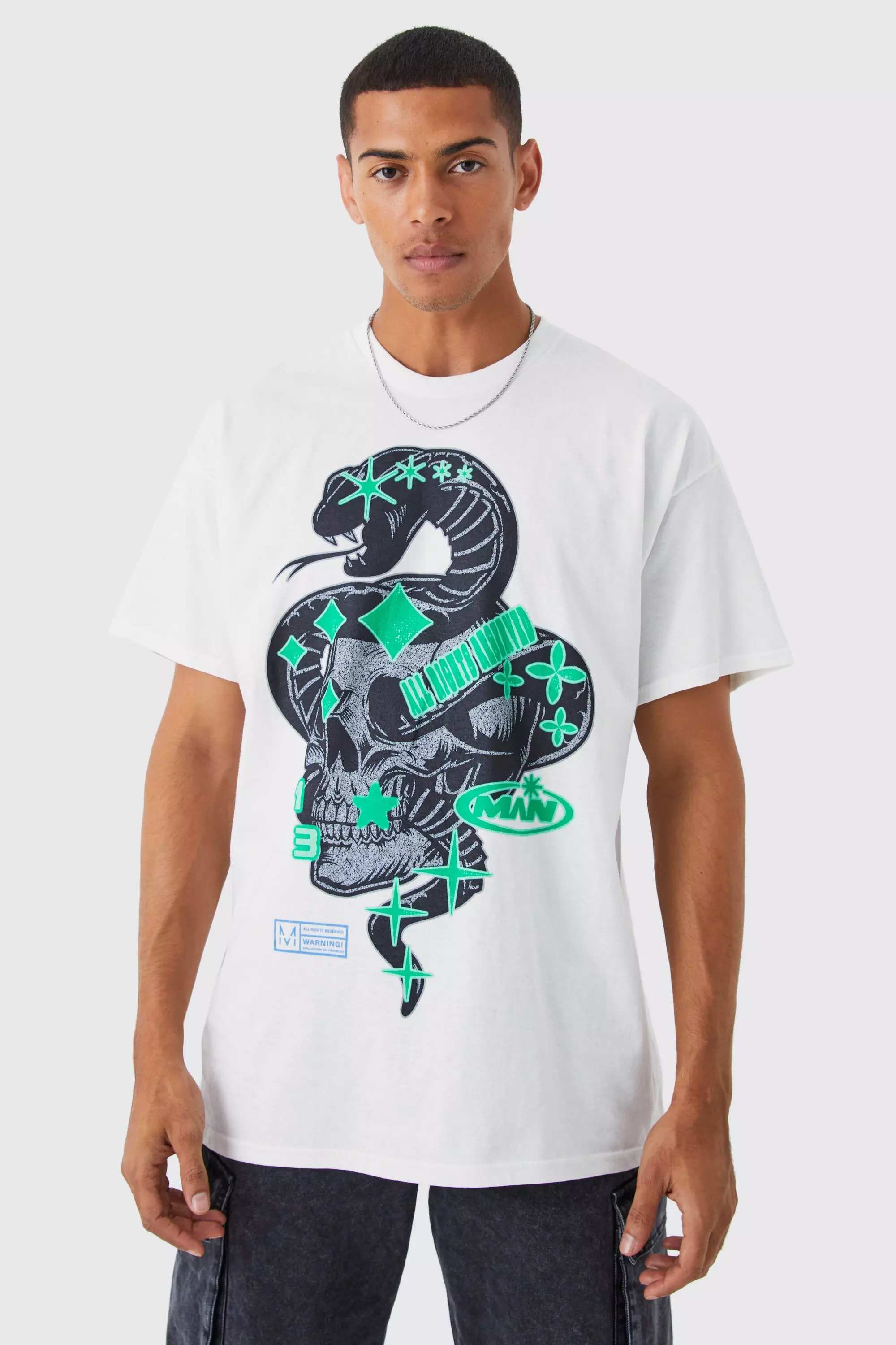 T shirt oversize imprim serpent boohooMAN FR