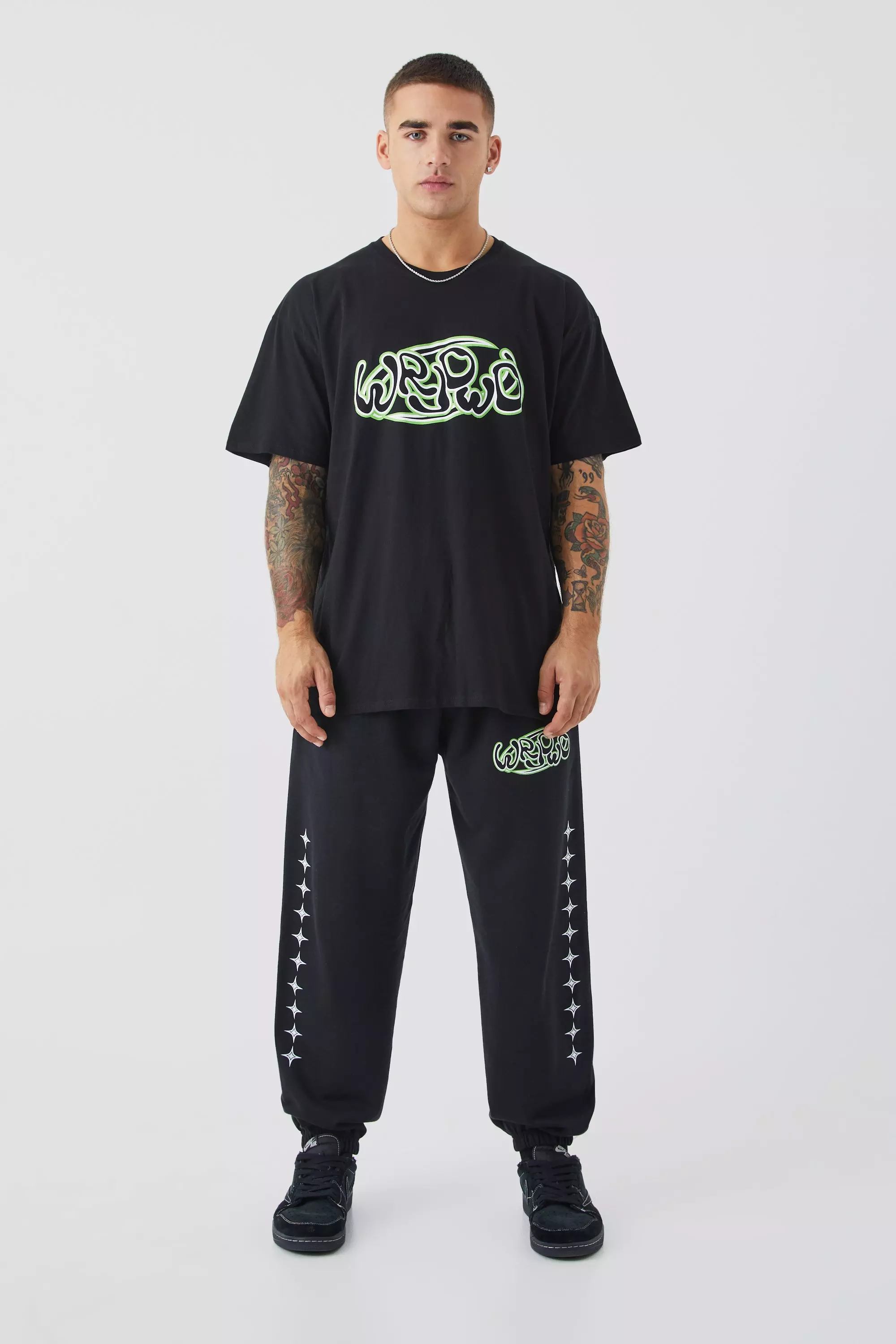 Oversized Bubble Graphic T shirt Sweatpants Set