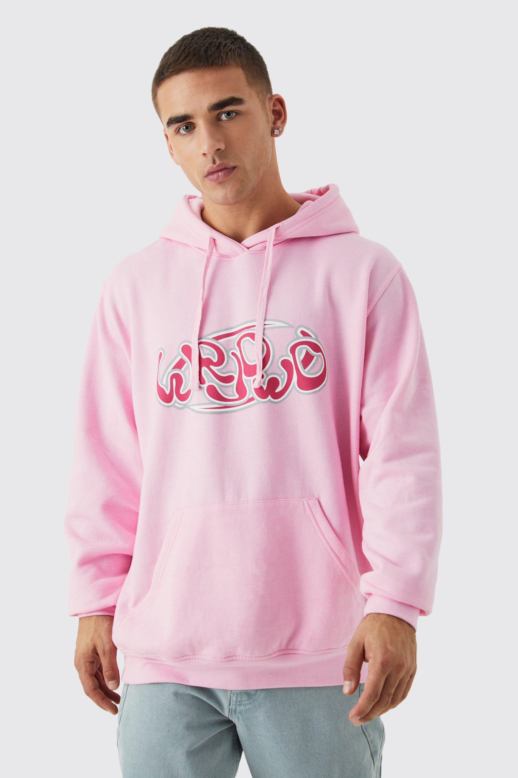 mens pink oversized bubble graphic hoodie, pink