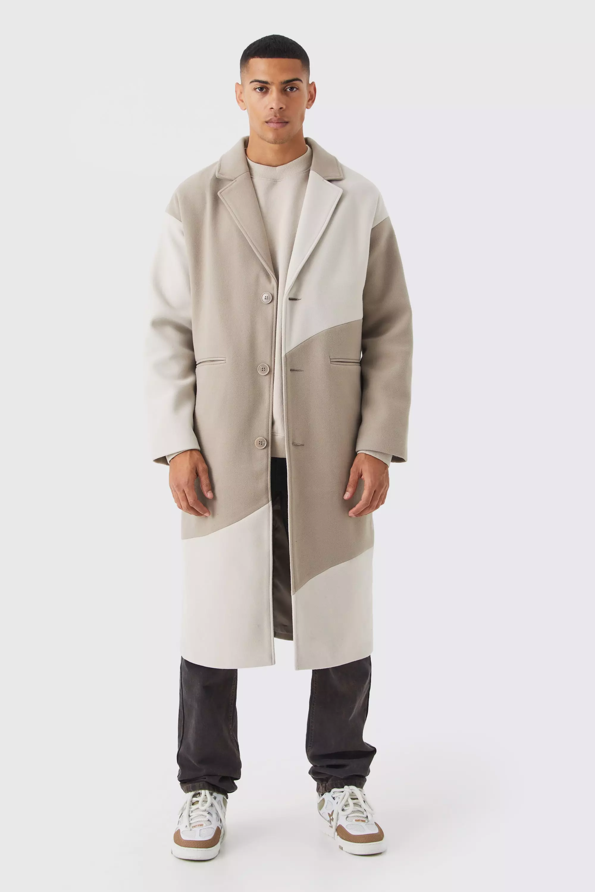 Colour Block Melton Overcoat | boohooMAN USA