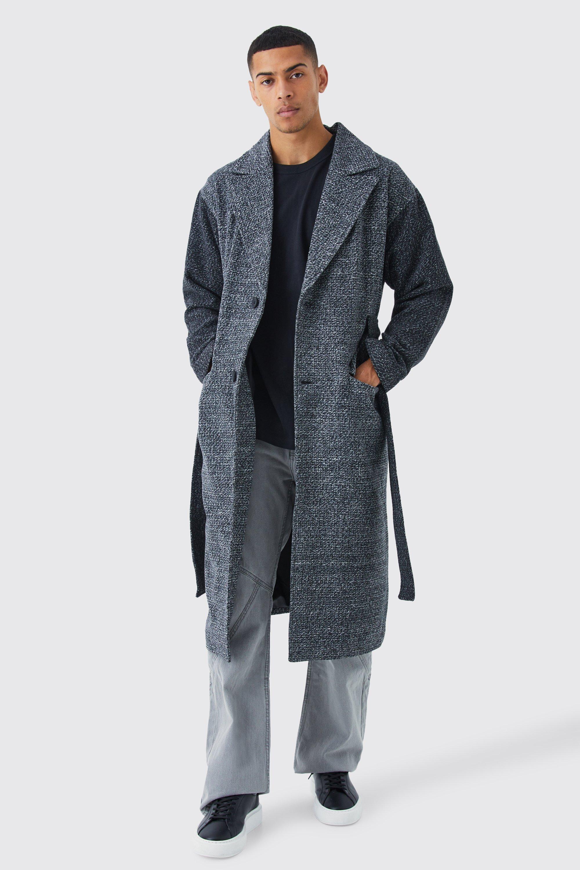 manteau long à ceinture et manches contrastantes homme - gris - s, gris