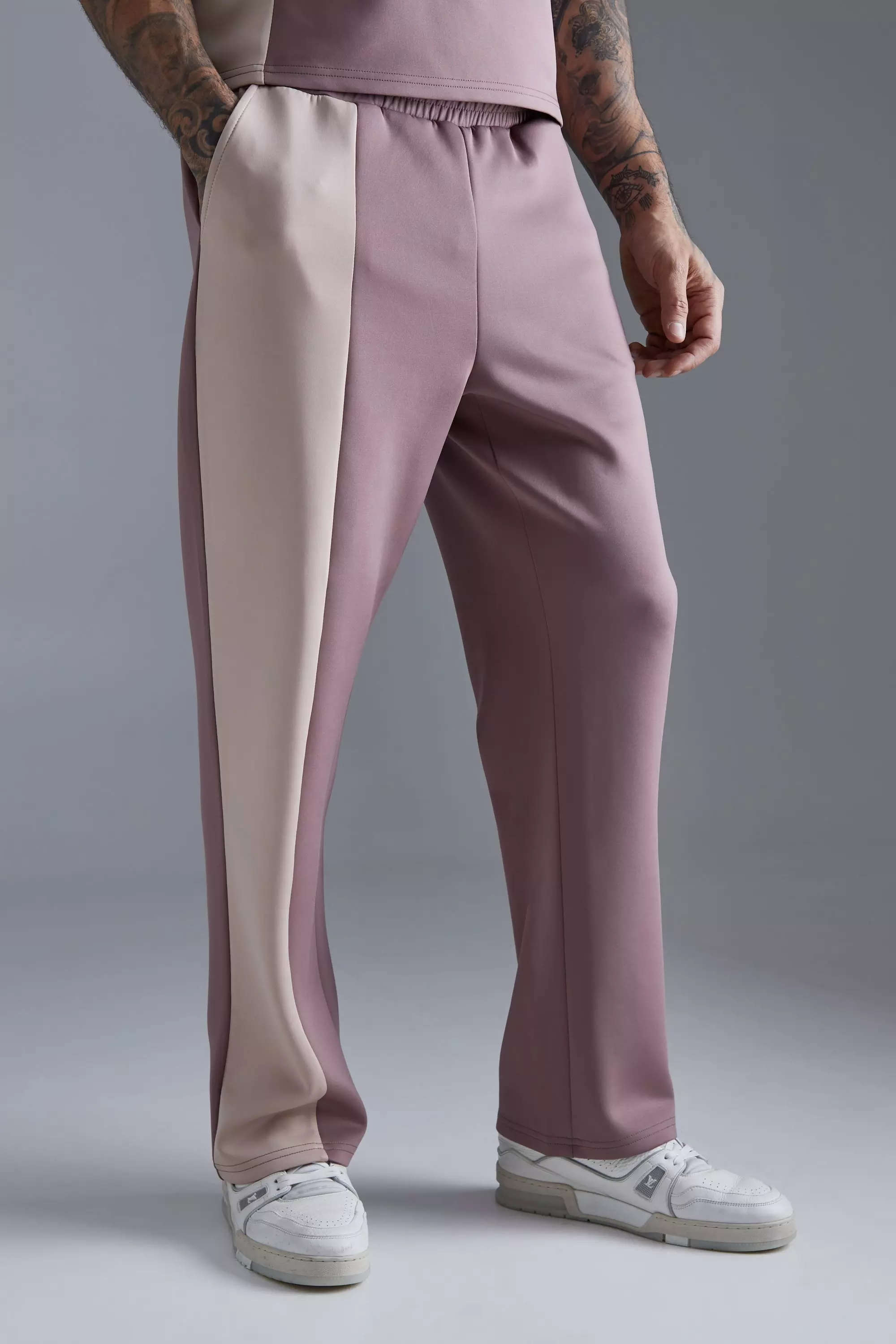 Pink colour block cheap joggers