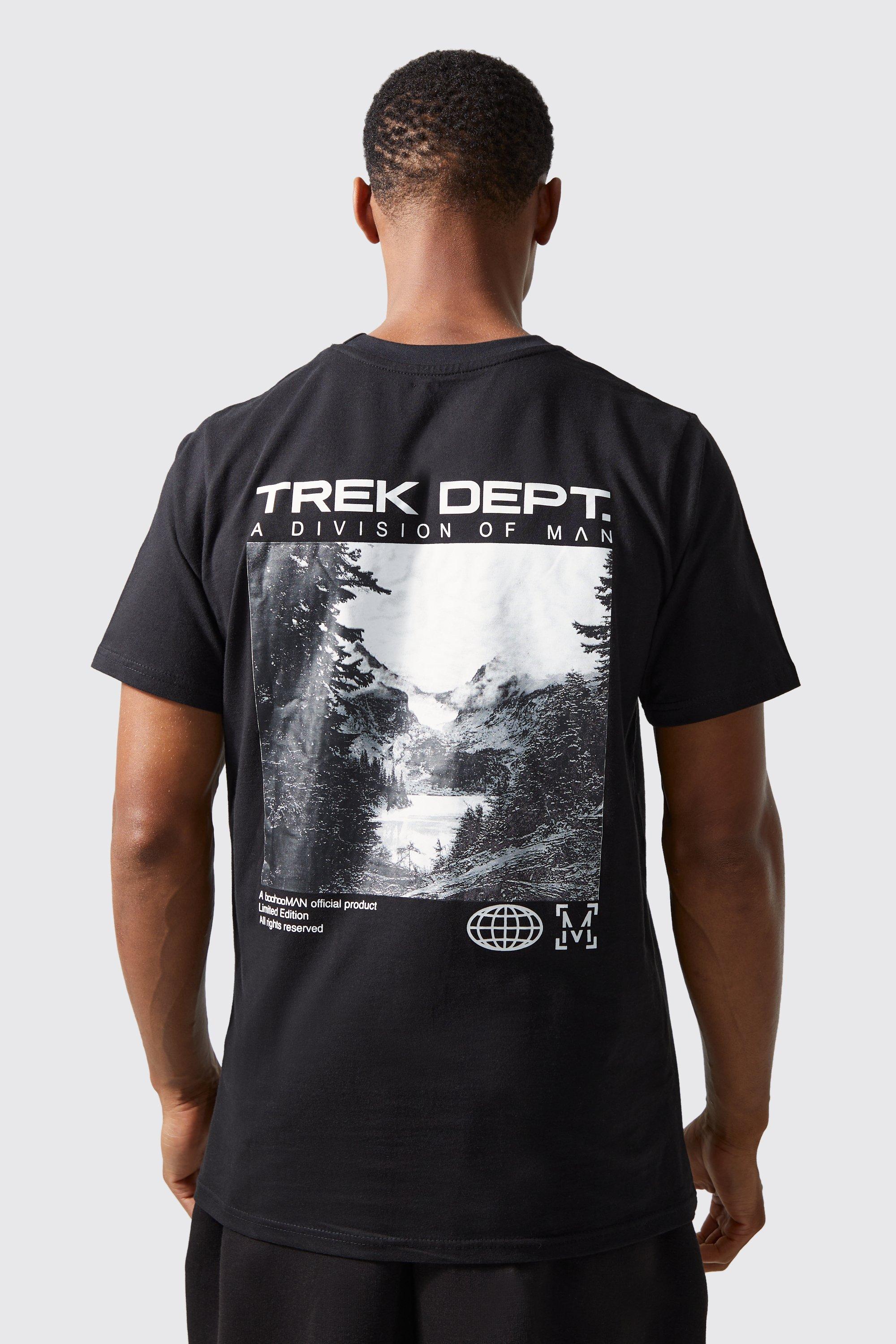 Mens Black Active Heavyweight Trek Dept Graphic T-shirt, Black