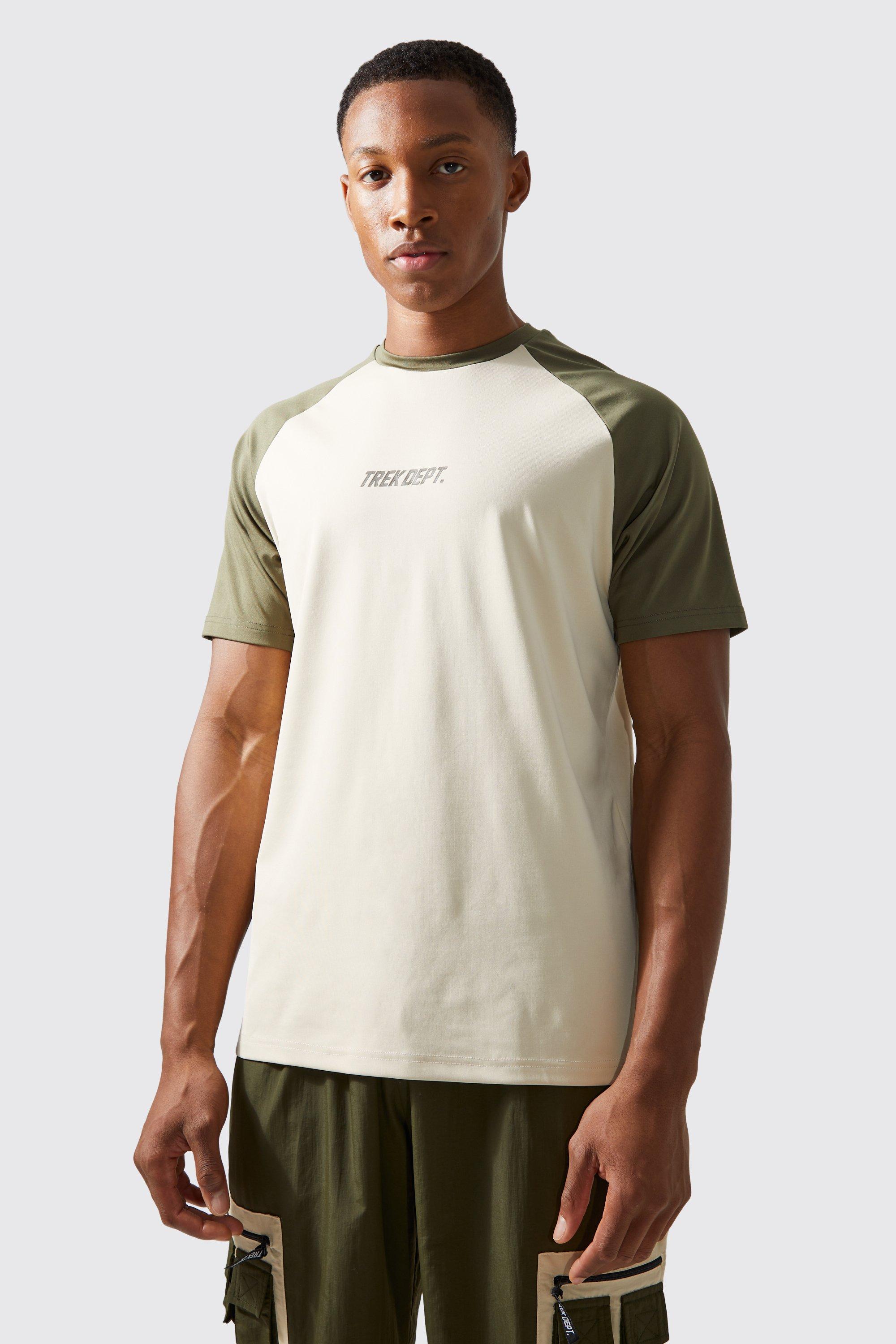 Mens Beige Active Trek Performance Colour Block T-shirt, Beige