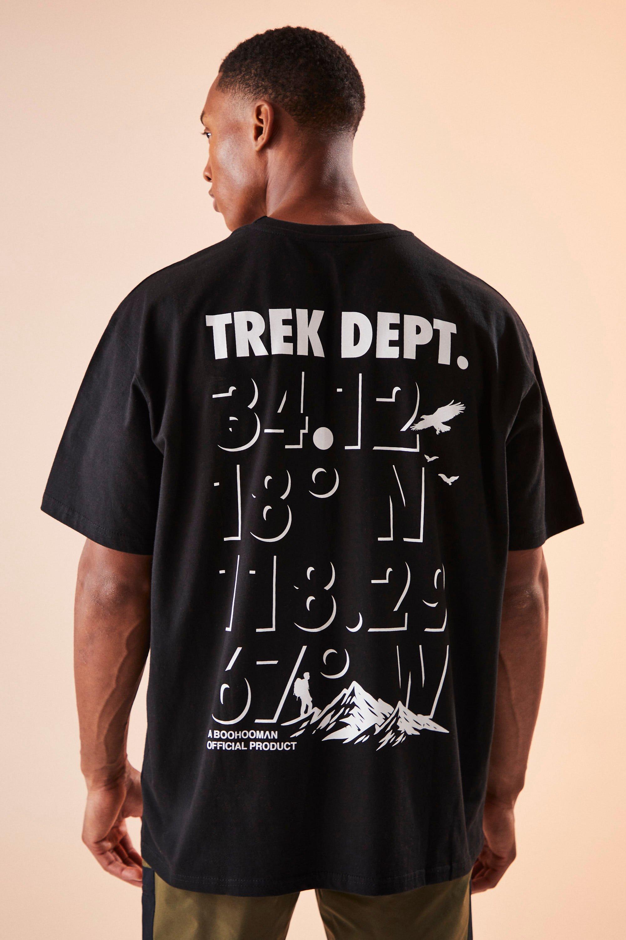 Mens Black Active Heavyweight Oversized Trek Dept T-shirt, Black