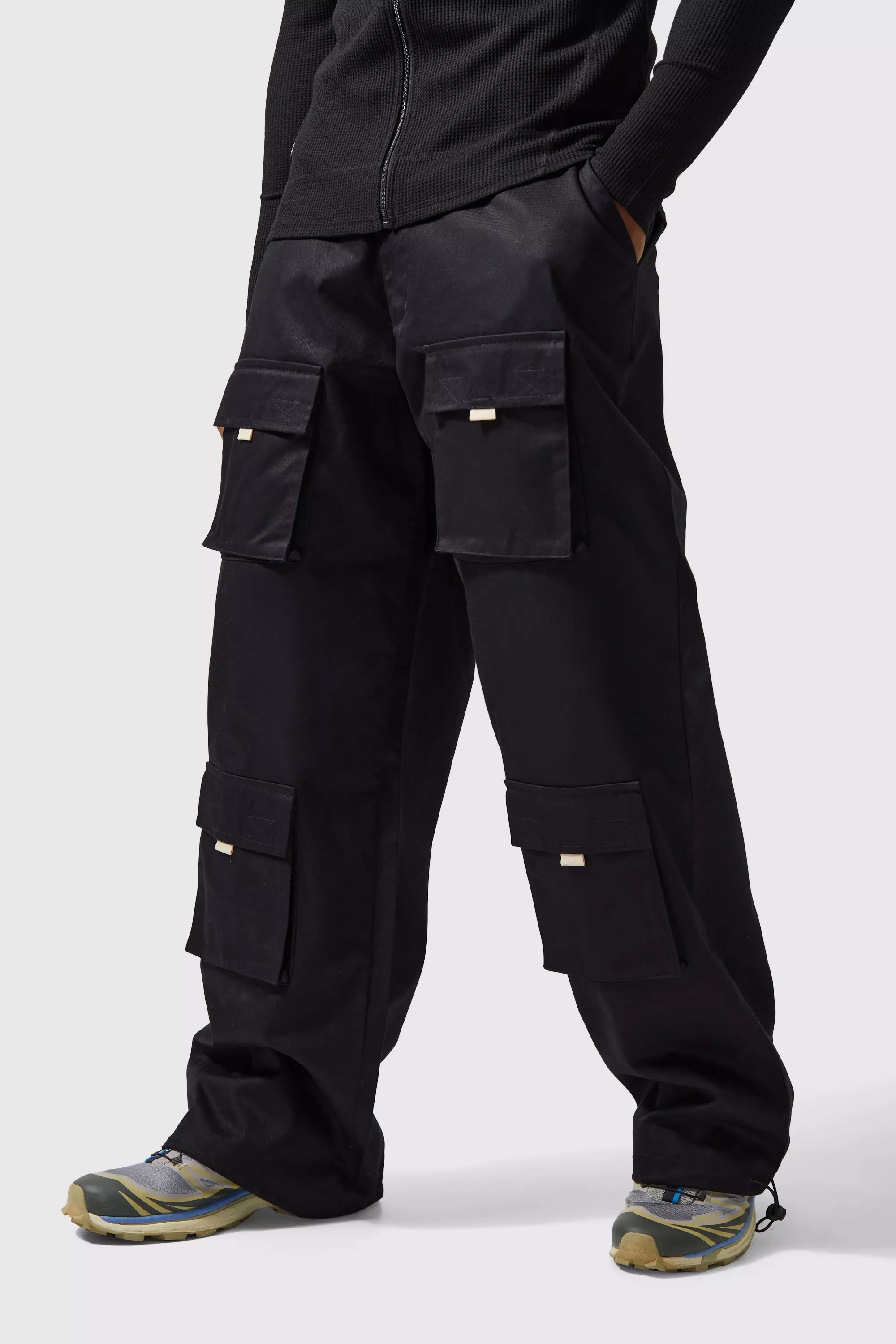 Twill Wide-Leg Cargo Pants