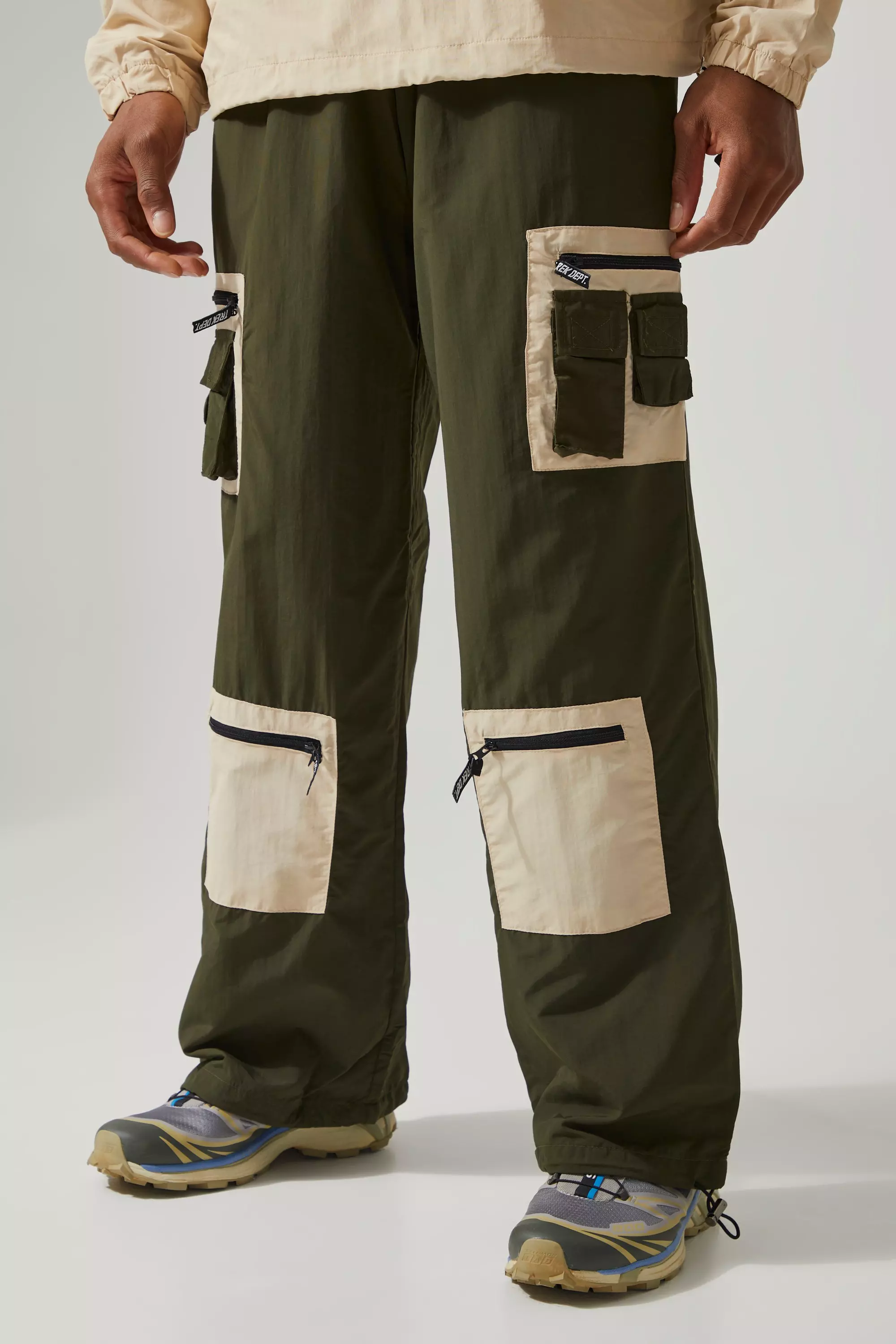 Active Wide Leg Matte Nylon Cargo Trousers