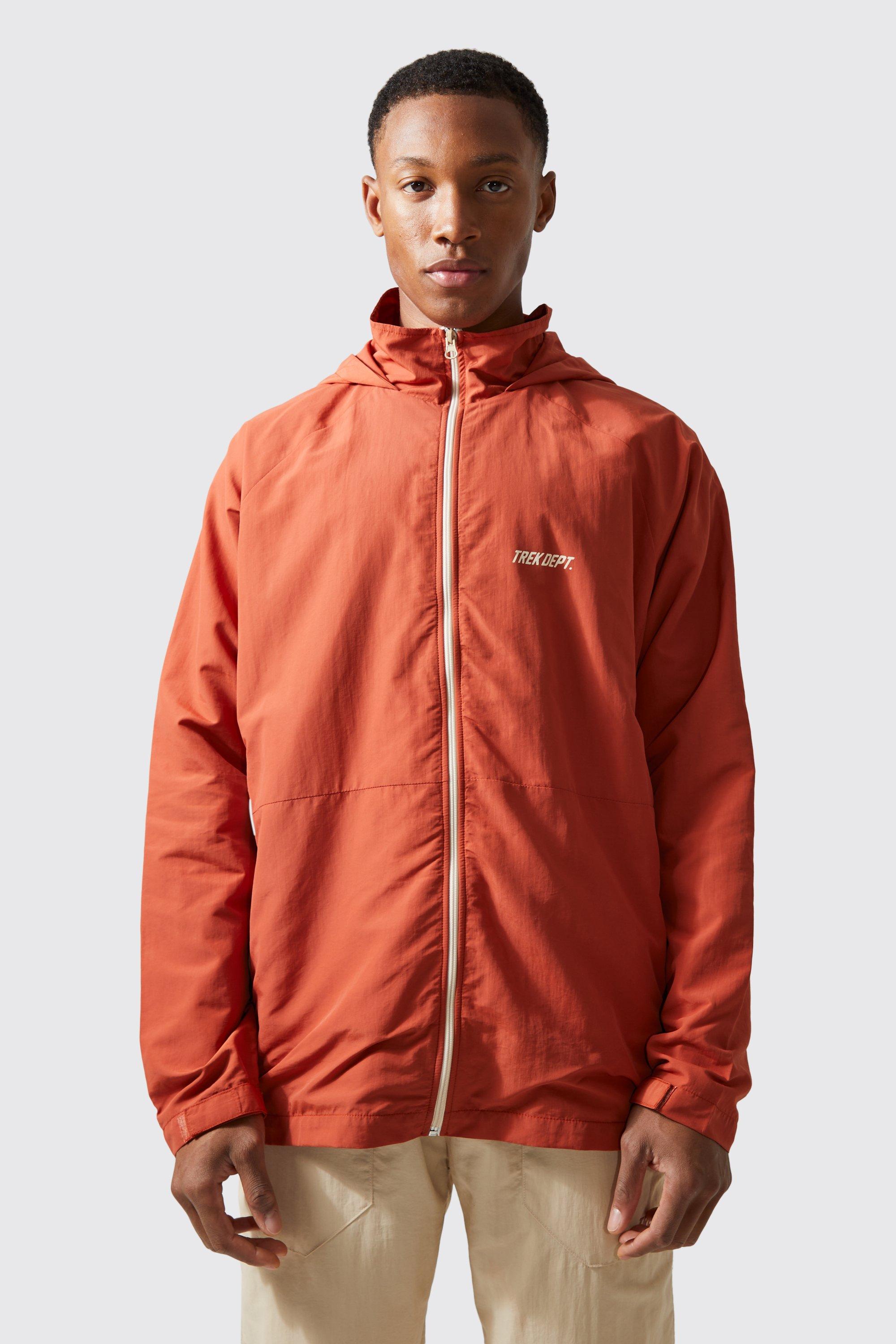 Mens Orange Active Oversized Crinkle Nylon Cagoule Jacket, Orange